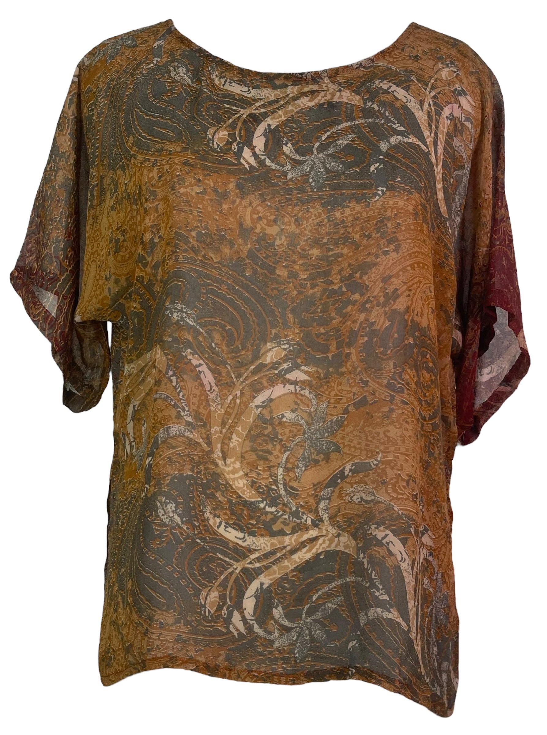 PRG8135 Sheer Wabi Sabi Pure Silk Side Slit Top by DECEMBER2025 – Handmade ethical Side Slit Top from sariKNOTsari using upcycled silk. Designed in Canada for travel and slow fashion, loved from Toronto to LA to Sydney.