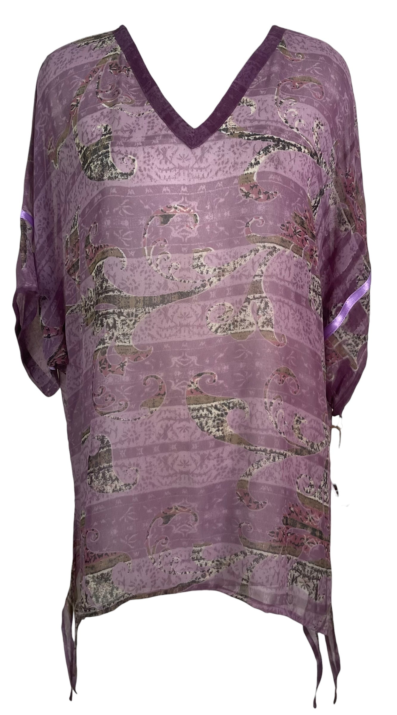 PRG8770 Sheer Wabi Sabi Pure Silk Long Tunic with Side Ties by 15 FEBRUARY 2026 – Handmade ethical Side Tie Tunic from sariKNOTsari using upcycled silk. Designed in Canada for travel and slow fashion, loved from Toronto to LA to Sydney.
