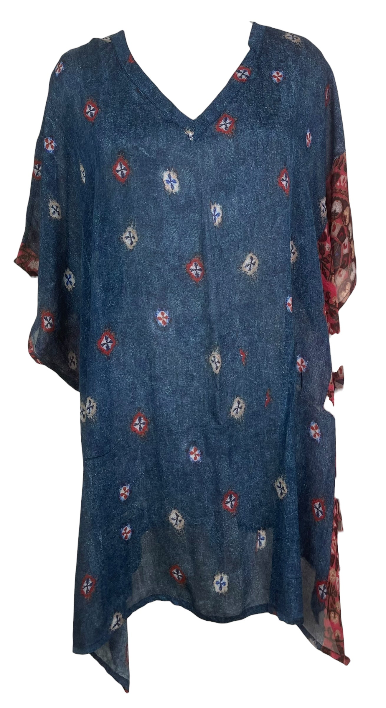 PREVIEW PRG8517 Sheer Avatar Pure Silk Short Kaftan Tunic with Slits by FEBRUARY2026 – Handmade ethical Short Kaftan from sariKNOTsari using upcycled silk. Designed in Canada for travel and slow fashion, loved from Toronto to LA to Sydney.