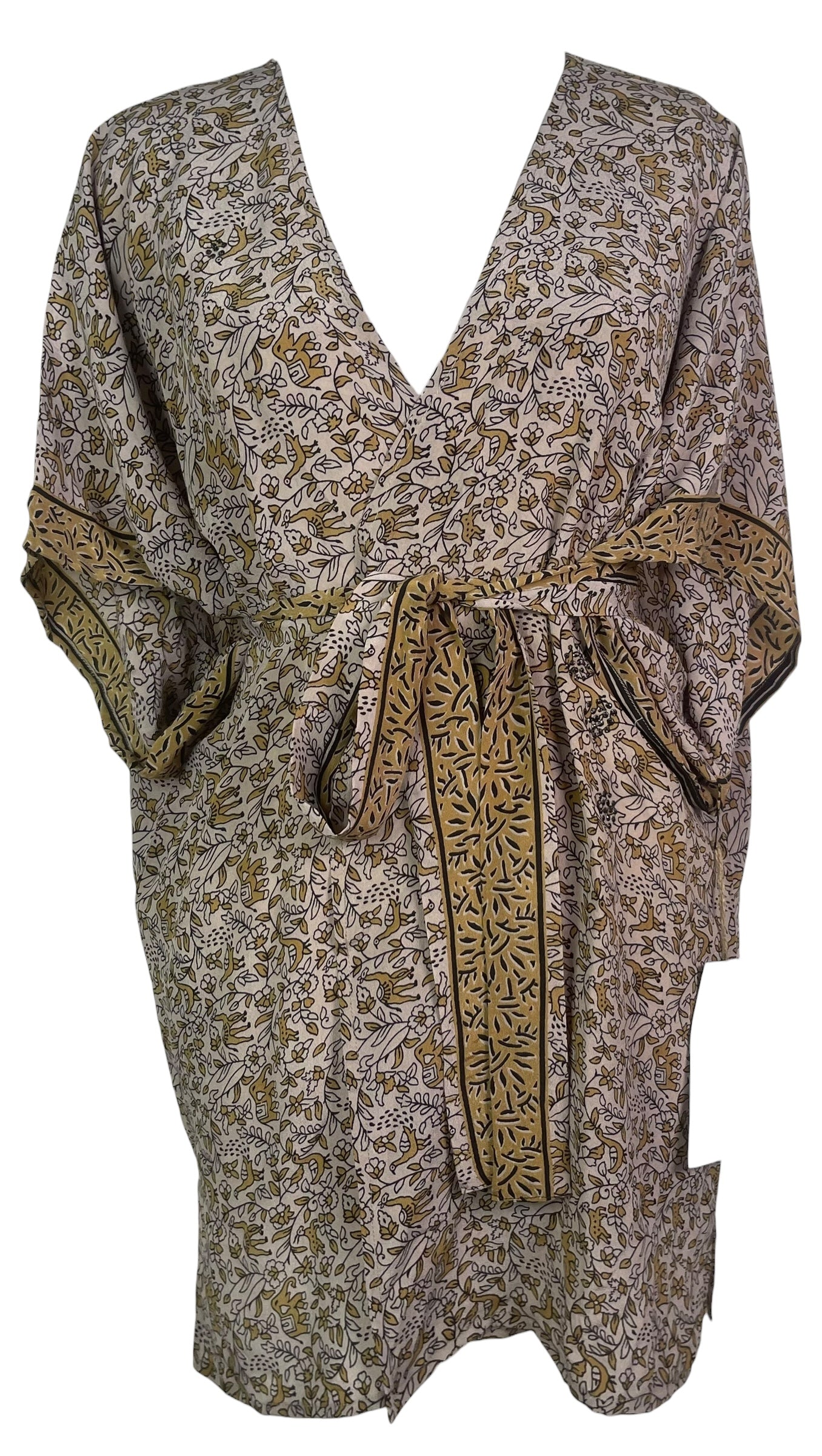 PREVIEW PRC8503 Avatar Pure Silk Kimono-Sleeved Jacket with Belt by FEBRUARY2026 – Handmade ethical Short Kimono from sariKNOTsari using upcycled silk. Designed in Canada for travel and slow fashion, loved from Toronto to LA to Sydney.