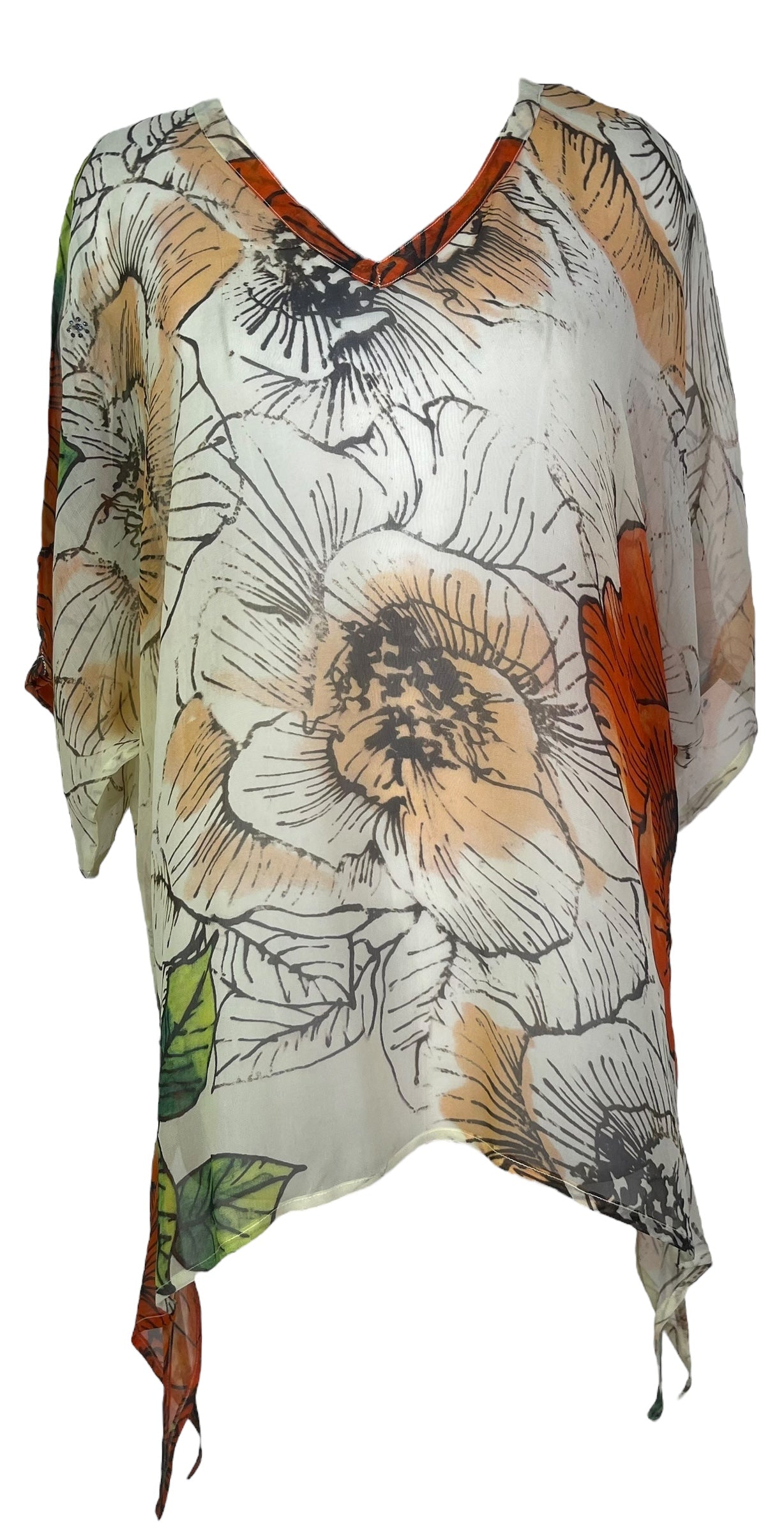 PRG8053 Sheer Avatar Pure Silk Long Tunic with Side Ties