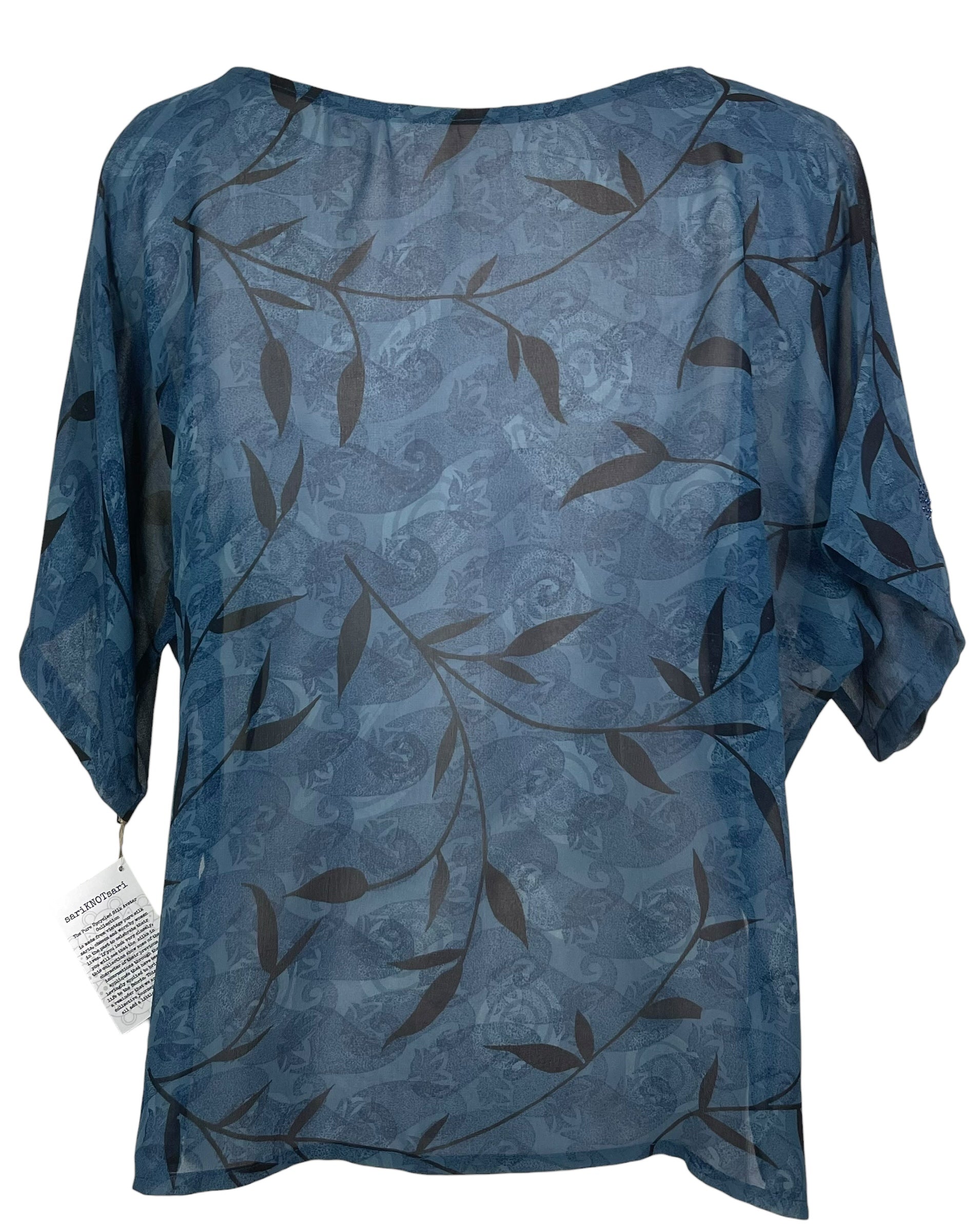 PREVIEW PRG8430 Sheer Avatar Pure Silk Side Slit Top by FEBRUARY2026 – Handmade ethical Side Slit Top from sariKNOTsari using upcycled silk. Designed in Canada for travel and slow fashion, loved from Toronto to LA to Sydney.