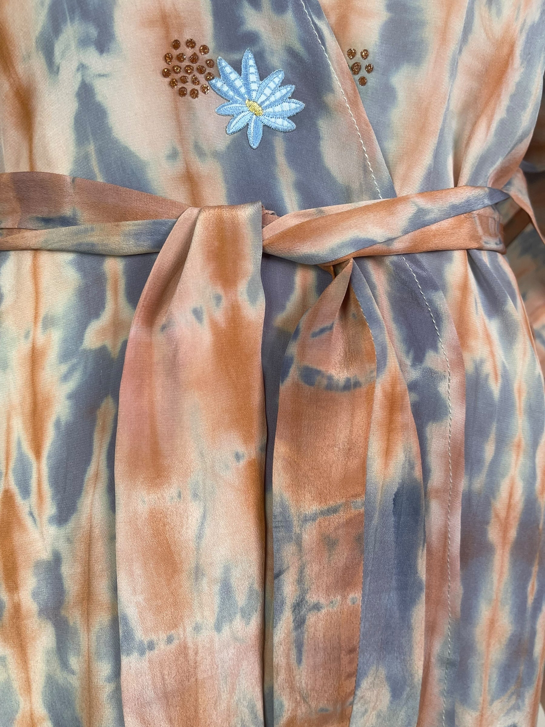 PRC8557 Avatar Long Pure Silk Kimono Sleeved Duster with Belt