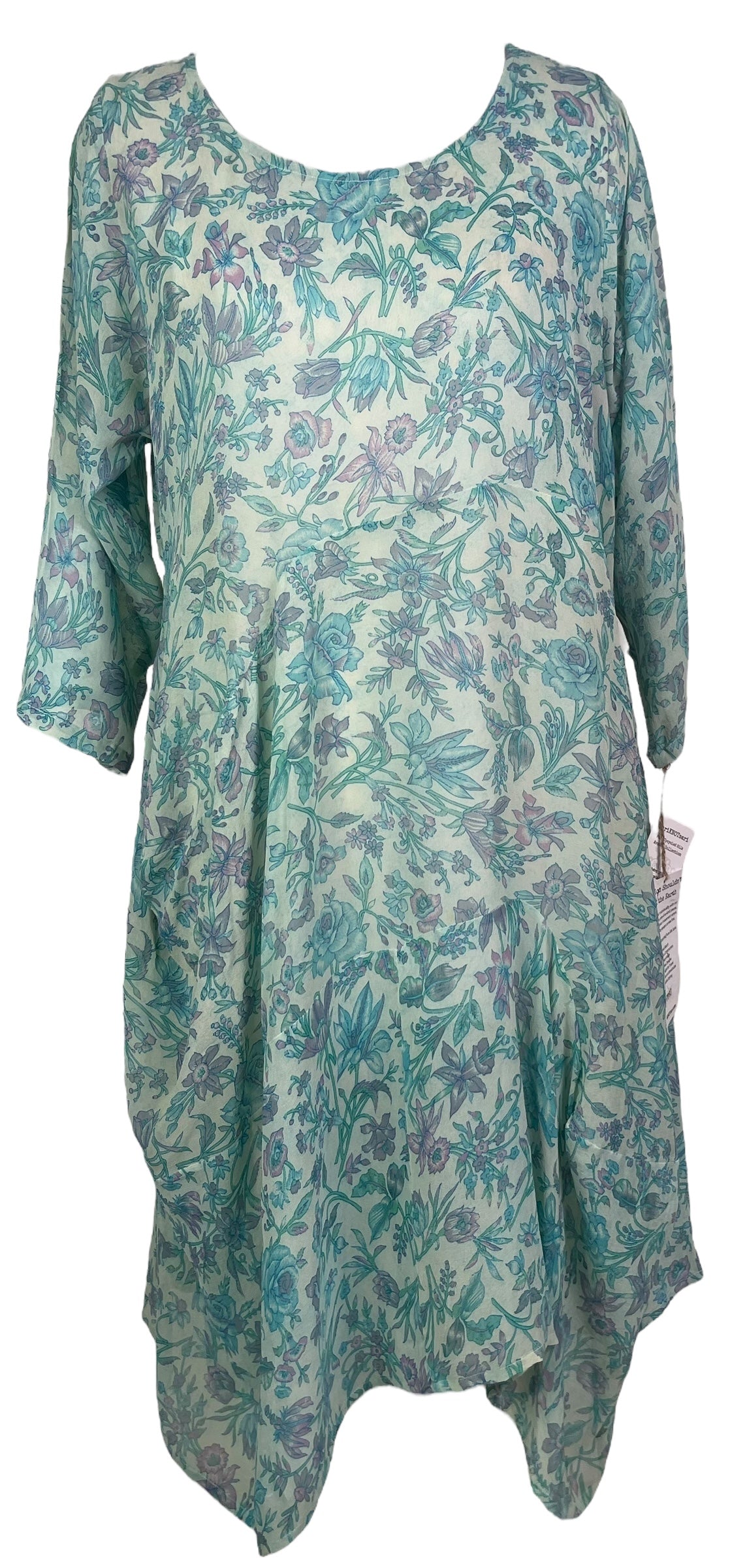 PRG7993 Sheer Avatar Pure Silk Sculptural Long Tunic Dress