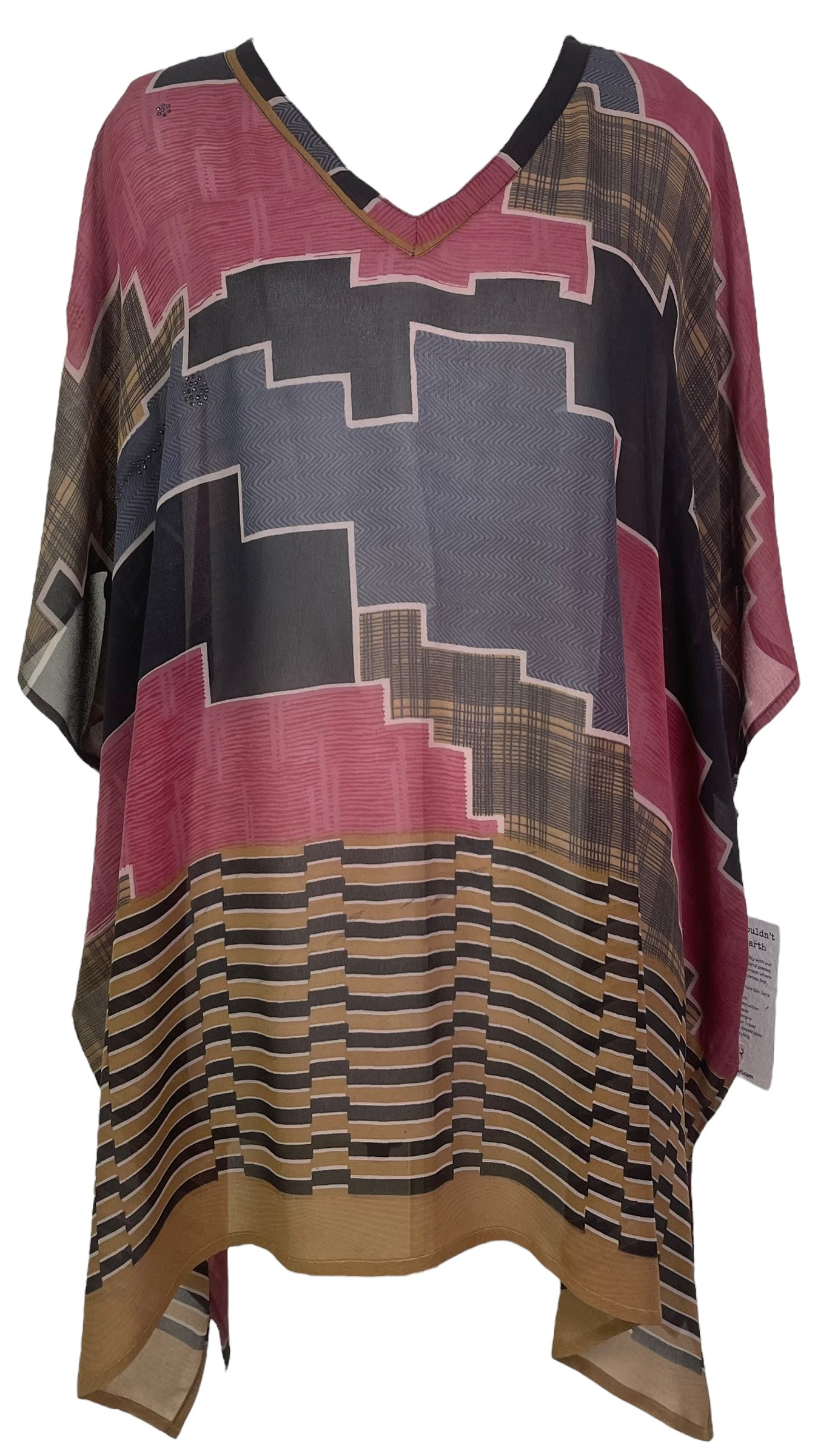 PRG7862 Sheer Avatar Pure Silk Short Kaftan Tunic with Slits
