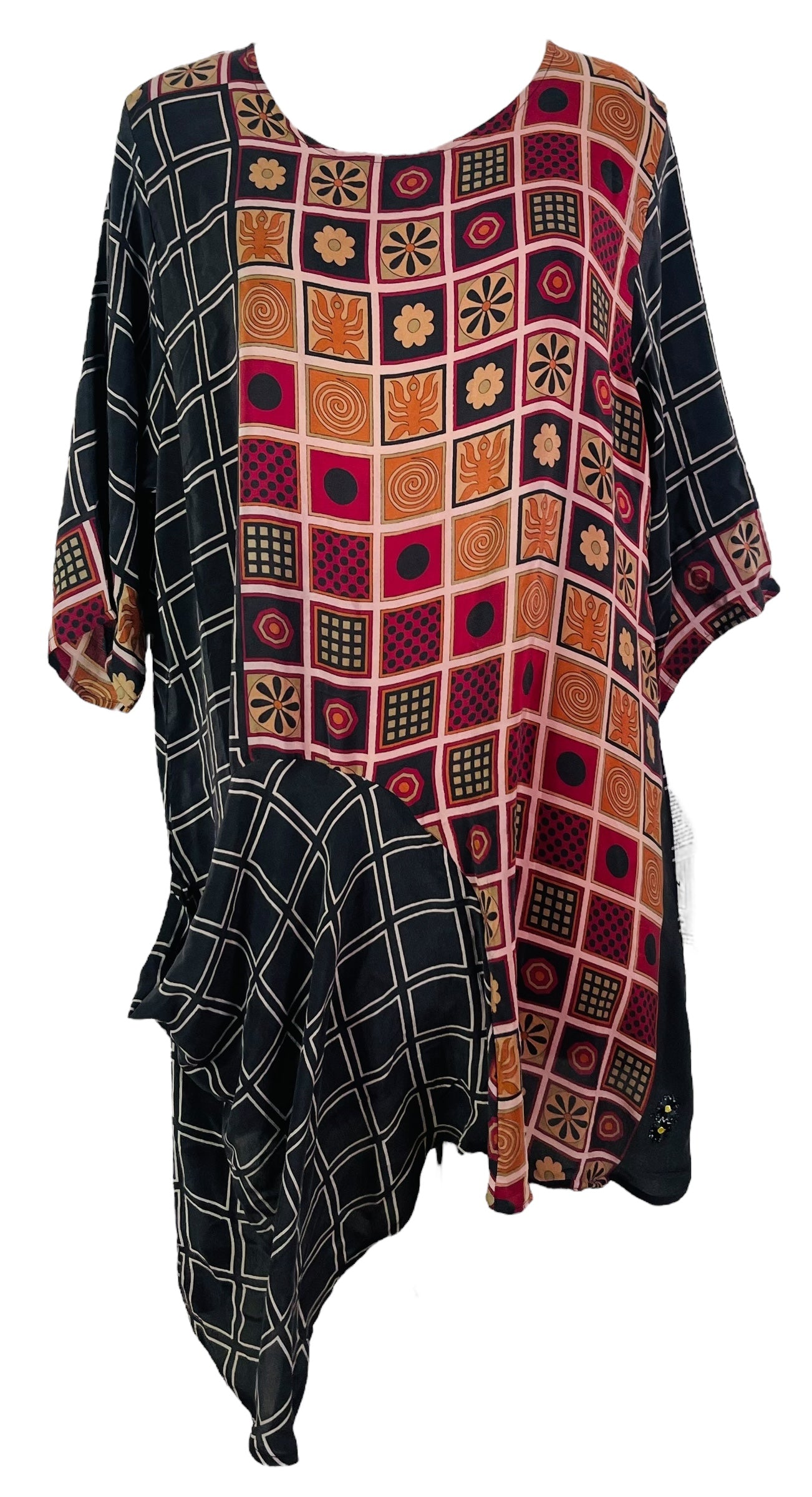 PRC6820 Avatar Pure Silk Self Pocket Tunic Dress