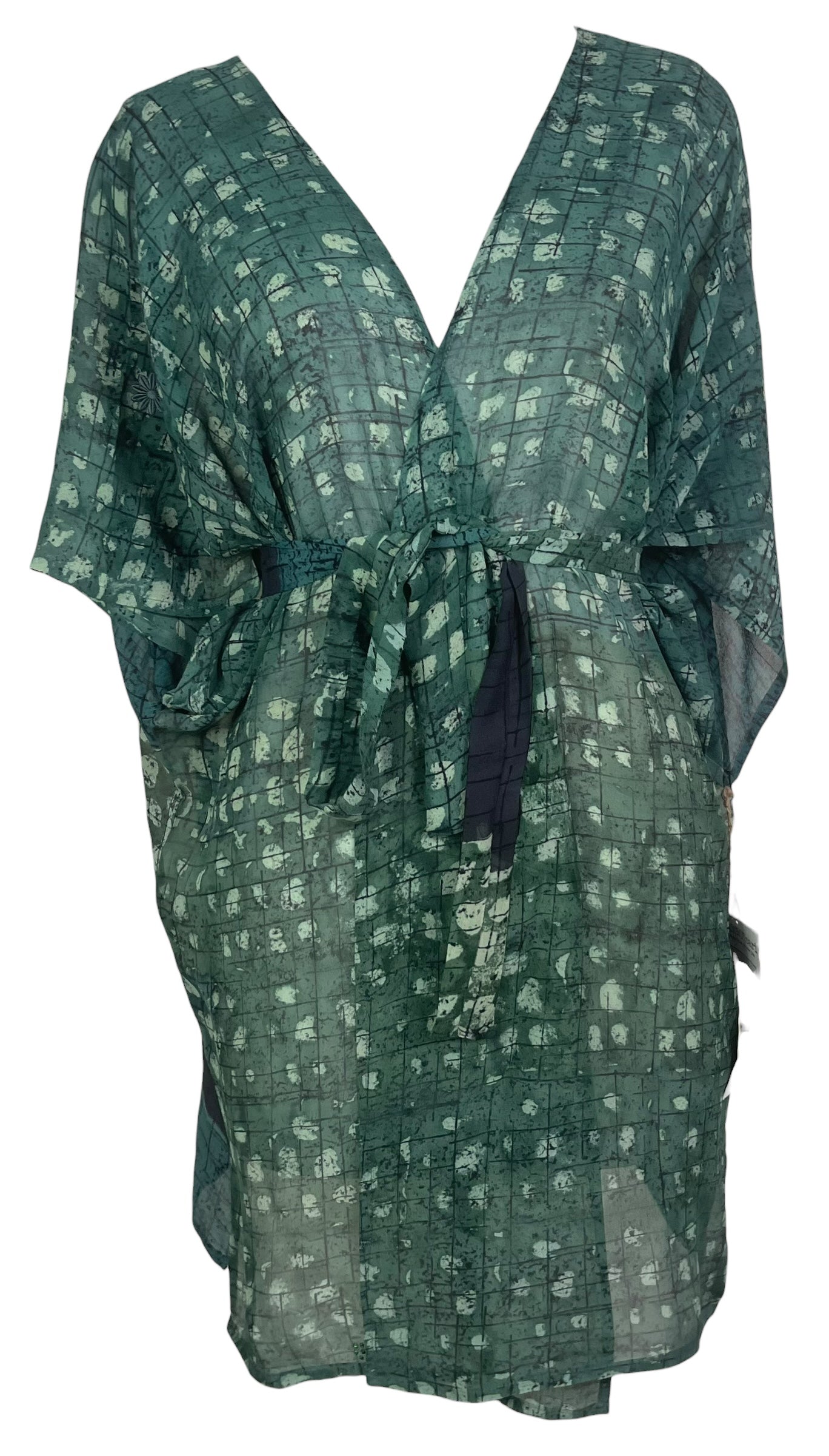 PREVIEW PRG8536 Sheer Avatar Pure Silk Kimono-Sleeved Jacket with Belt by MARCH2026 – Handmade ethical Short Kimono from sariKNOTsari using upcycled silk. Designed in Canada for travel and slow fashion, loved from Toronto to LA to Sydney. Featuring Zsiska, Bryn Walker and Artisan Leather coats by Rejean Pepin, Pepin designs