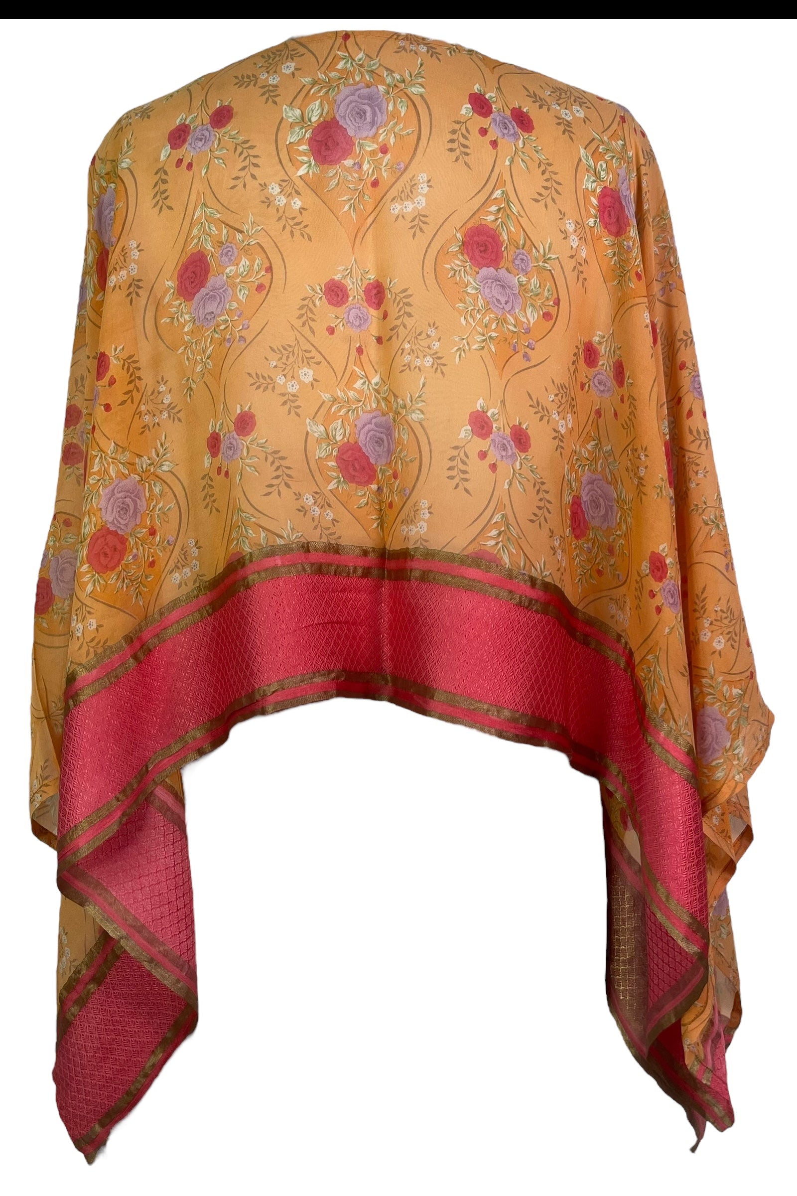 PREVIEW PRG7985 Sheer Pure Silk Wabi Sabi Capelet Poncho by DECEMBER2025 – Handmade ethical Poncho from sariKNOTsari using upcycled silk. Designed in Canada for travel and slow fashion, loved from Toronto to LA to Sydney.