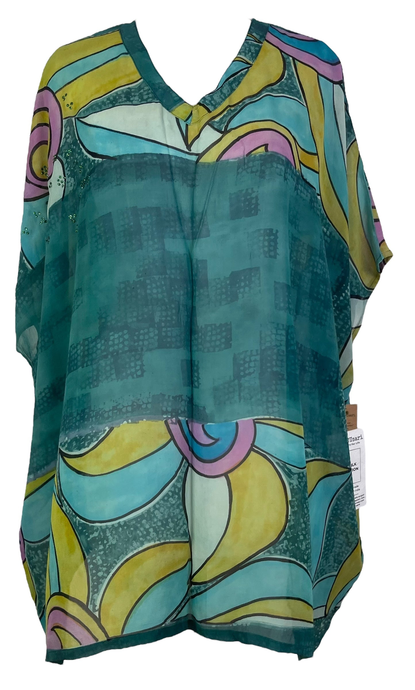 PRG7479 Sheer Wabi Sabi Pure Silk Short Kaftan Tunic Without Slits