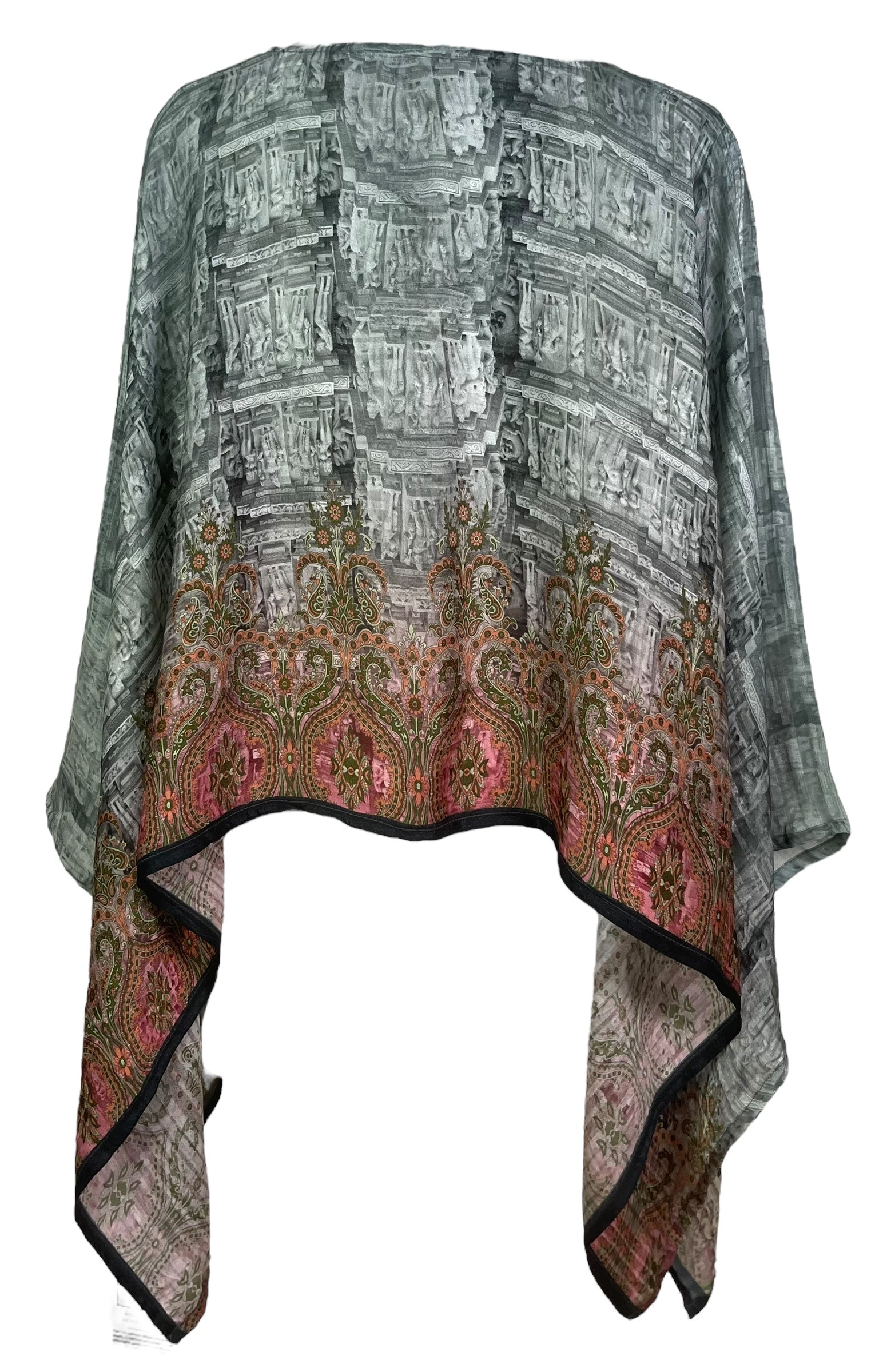 PREVIEW PRG8031 Sheer Avatar Pure Silk Capelet Poncho by DECEMBER2025 – Handmade ethical Poncho from sariKNOTsari using upcycled silk. Designed in Canada for travel and slow fashion, loved from Toronto to LA to Sydney.