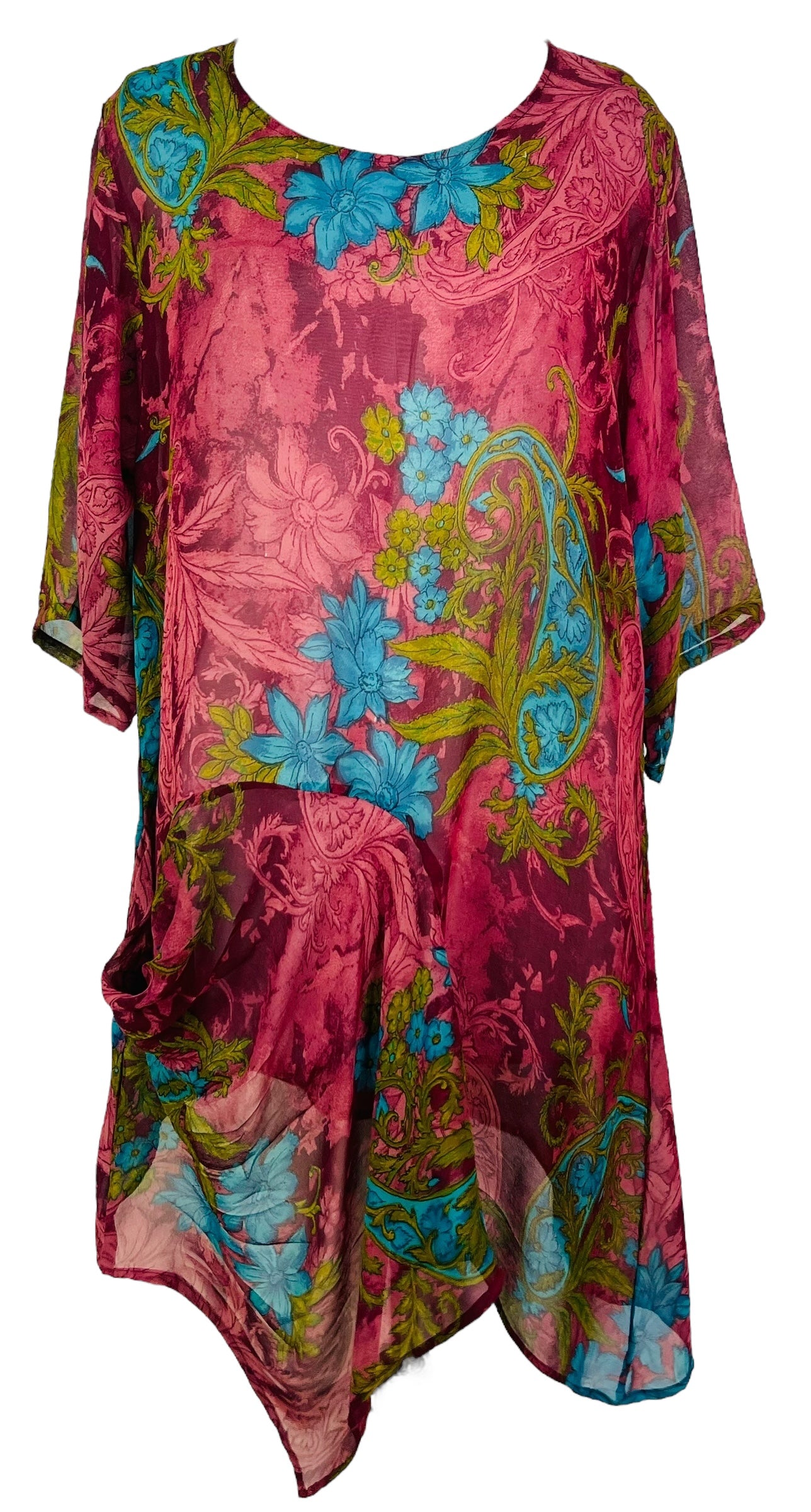 PRG6802 Sheer Avatar Pure Silk Self Pocket Tunic Dress