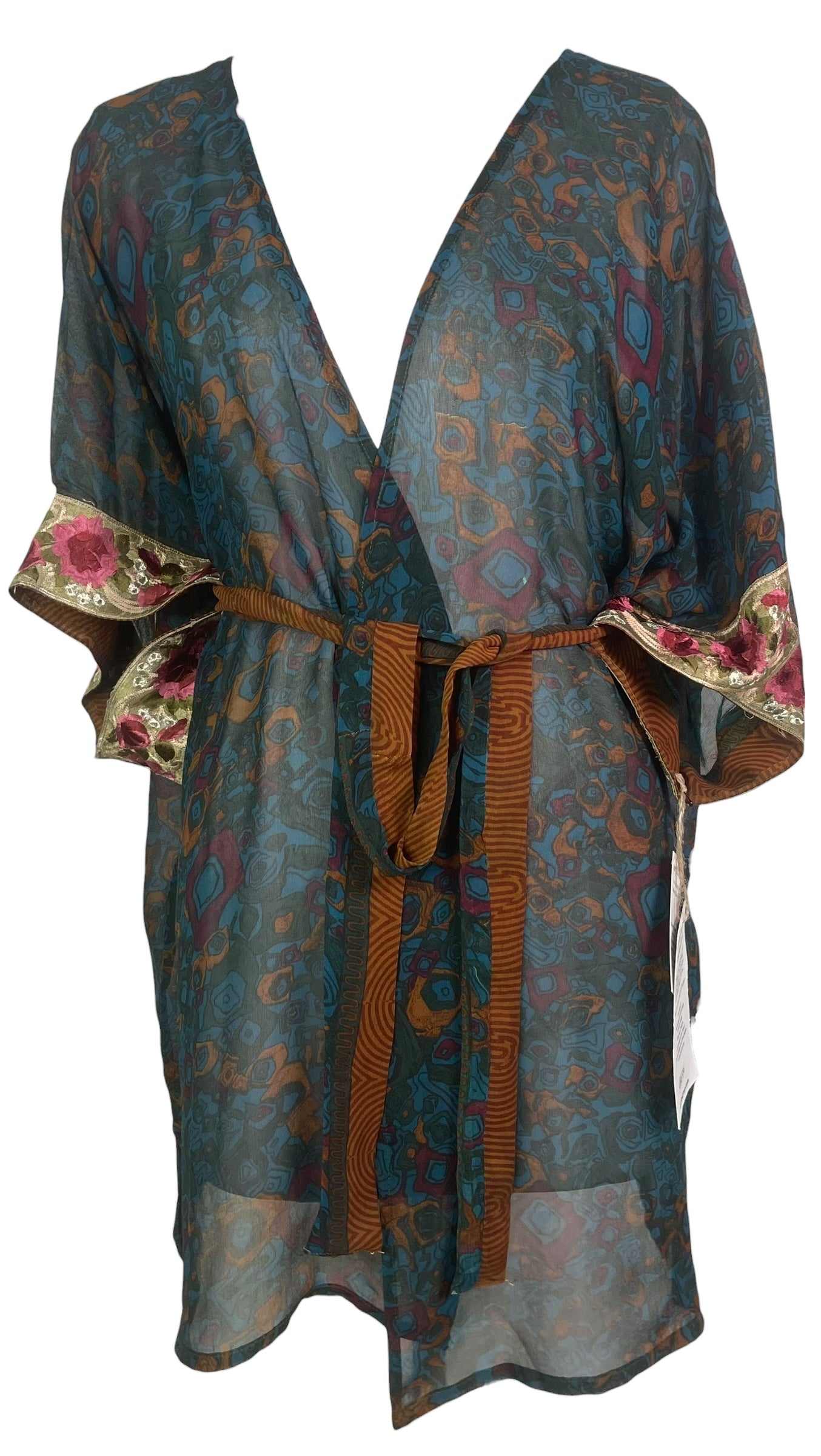 PRG8520 Sheer Avatar Pure Silk Kimono-Sleeved Jacket with Belt