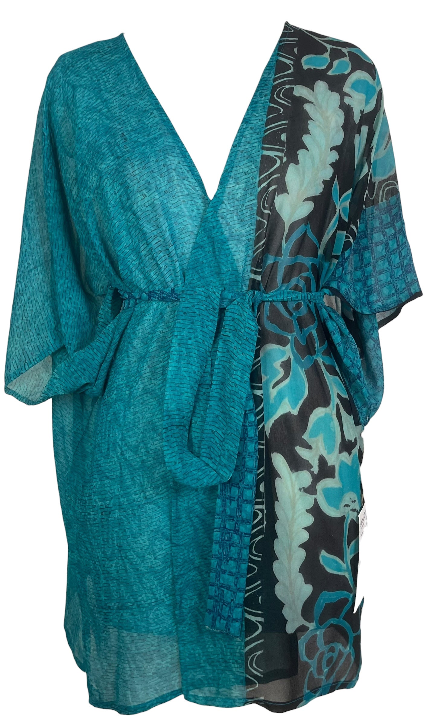 PREVIEW PRG8535 Sheer Wabi Sabi Pure Silk Kimono-Sleeved Jacket with Belt by MARCH2026 – Handmade ethical Short Kimono from sariKNOTsari using upcycled silk. Designed in Canada for travel and slow fashion, loved from Toronto to LA to Sydney. Featuring Zsiska, Bryn Walker and Artisan Leather coats by Rejean Pepin, Pepin designs