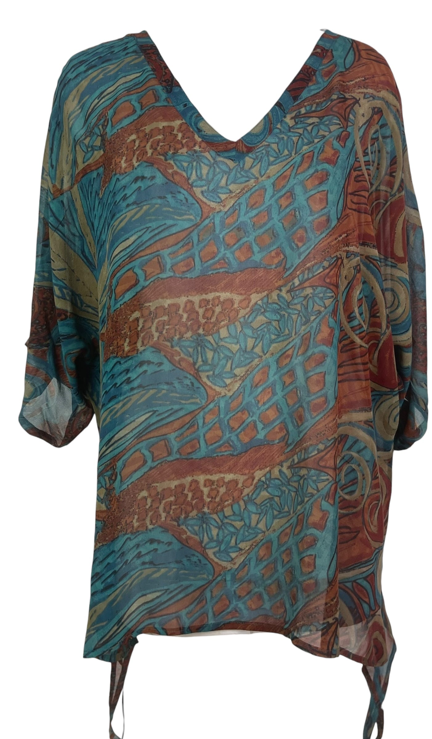 PRG8443 Wabi Sabi Pure Silk Long Tunic with Side Ties