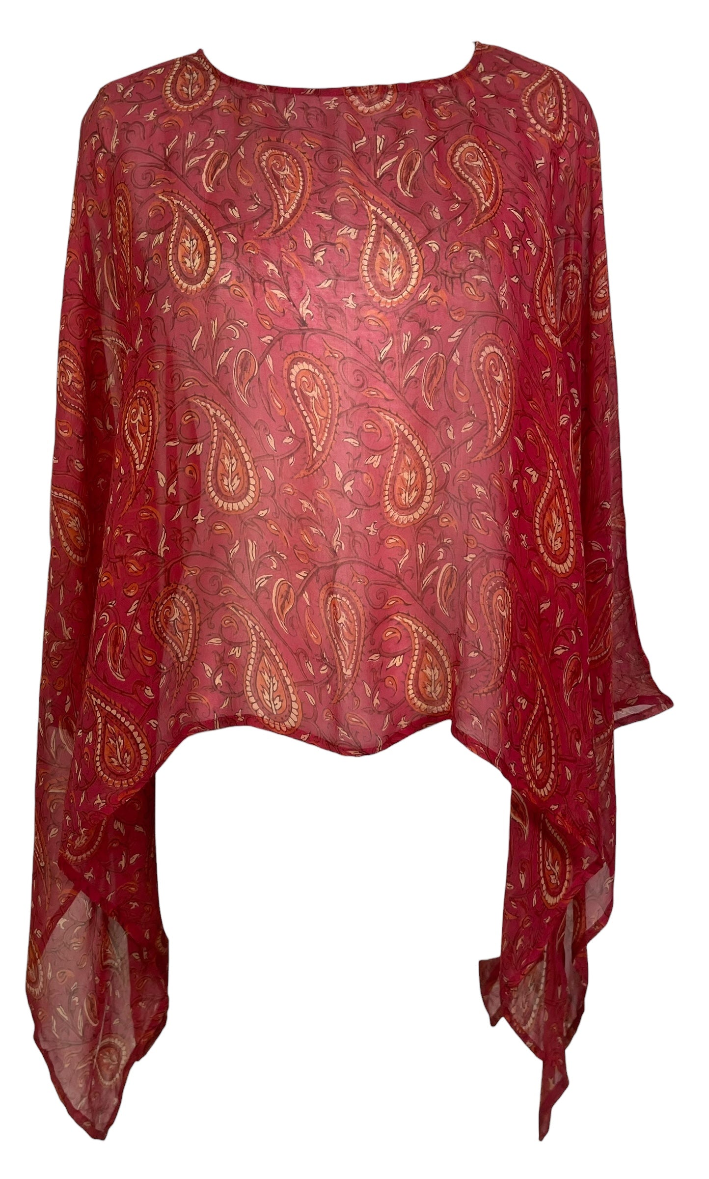 PREVIEW PRG8486 Sheer Avatar Pure Silk Capelet Poncho by FEBRUARY2026 – Handmade ethical Poncho from sariKNOTsari using upcycled silk. Designed in Canada for travel and slow fashion, loved from Toronto to LA to Sydney.