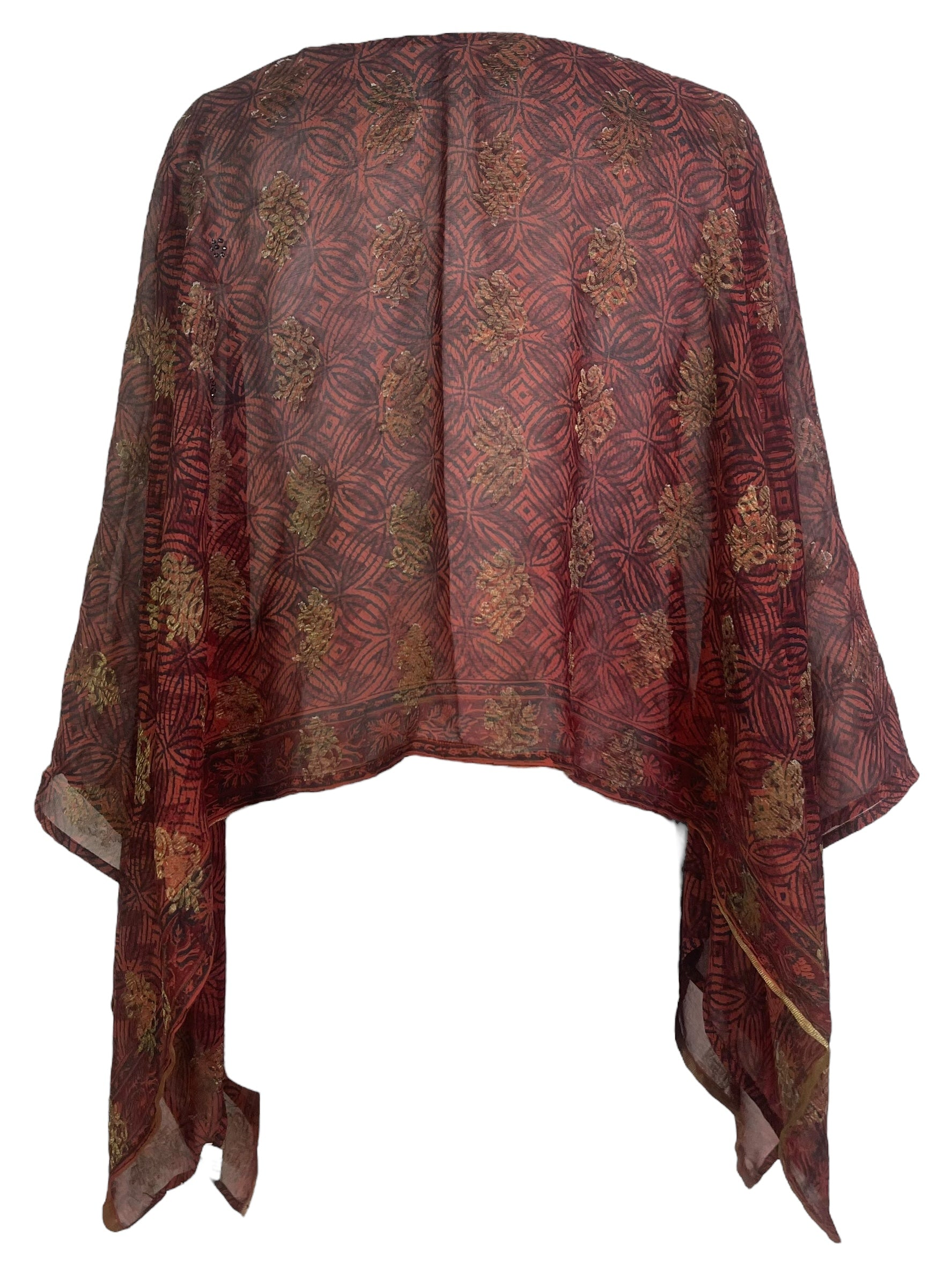 PREVIEW PRG7982 Sheer Avatar Pure Silk Capelet Poncho by DECEMBER2025 – Handmade ethical Poncho from sariKNOTsari using upcycled silk. Designed in Canada for travel and slow fashion, loved from Toronto to LA to Sydney.
