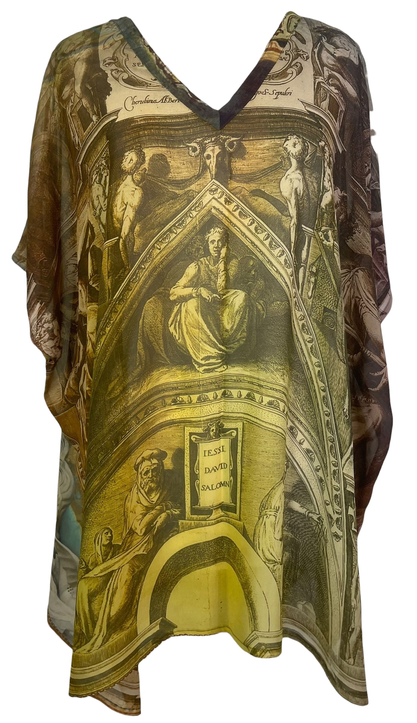 PREVIEW PRG8581 Sheer Avatar Pure Silk Short Kaftan Tunic with Slits by FEBRUARY2026 – Handmade ethical Short Kaftan from sariKNOTsari using upcycled silk. Designed in Canada for travel and slow fashion, loved from Toronto to LA to Sydney.