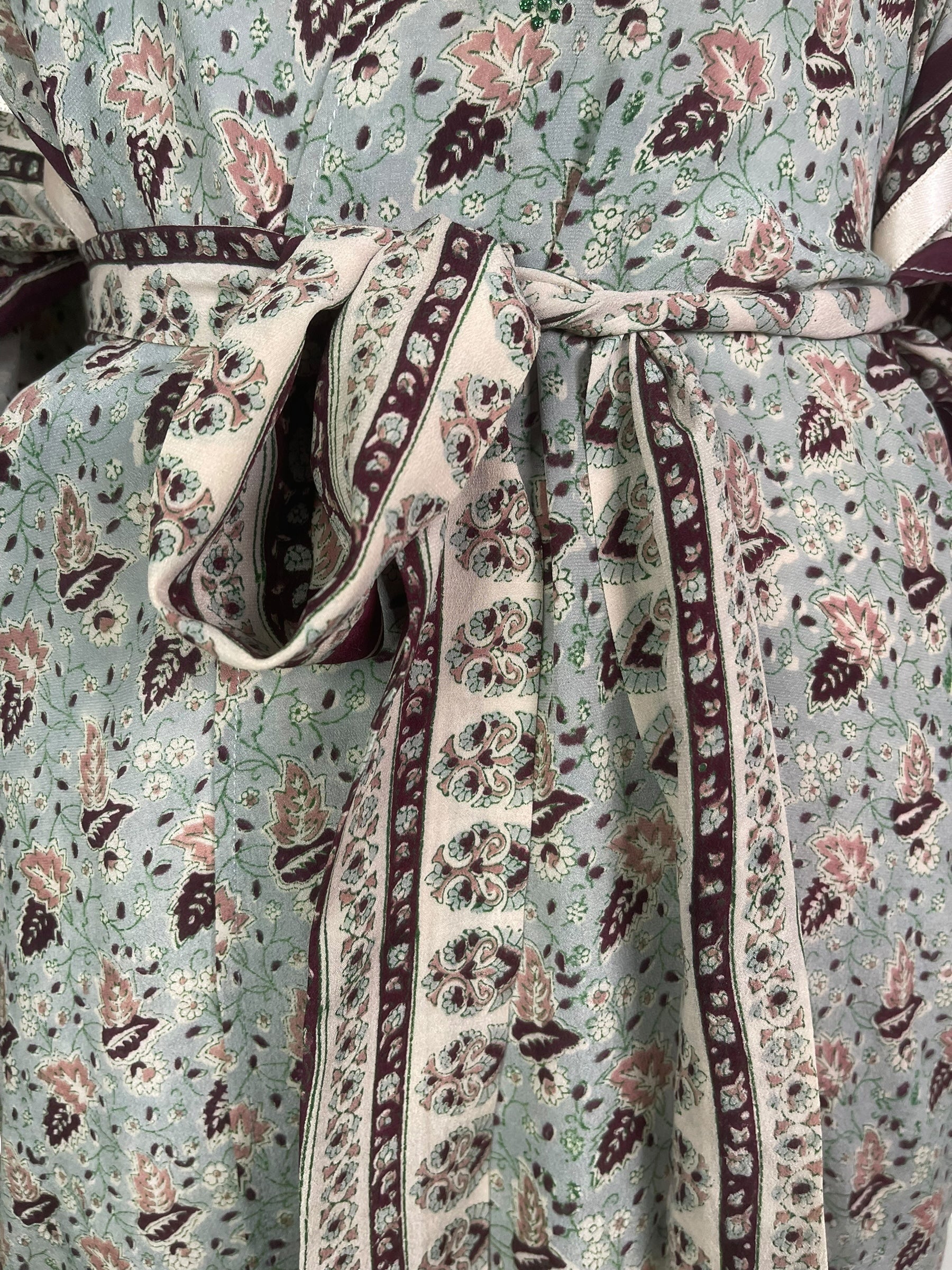 PRC8542 Avatar Long Pure Silk Kimono Sleeved Duster with Belt