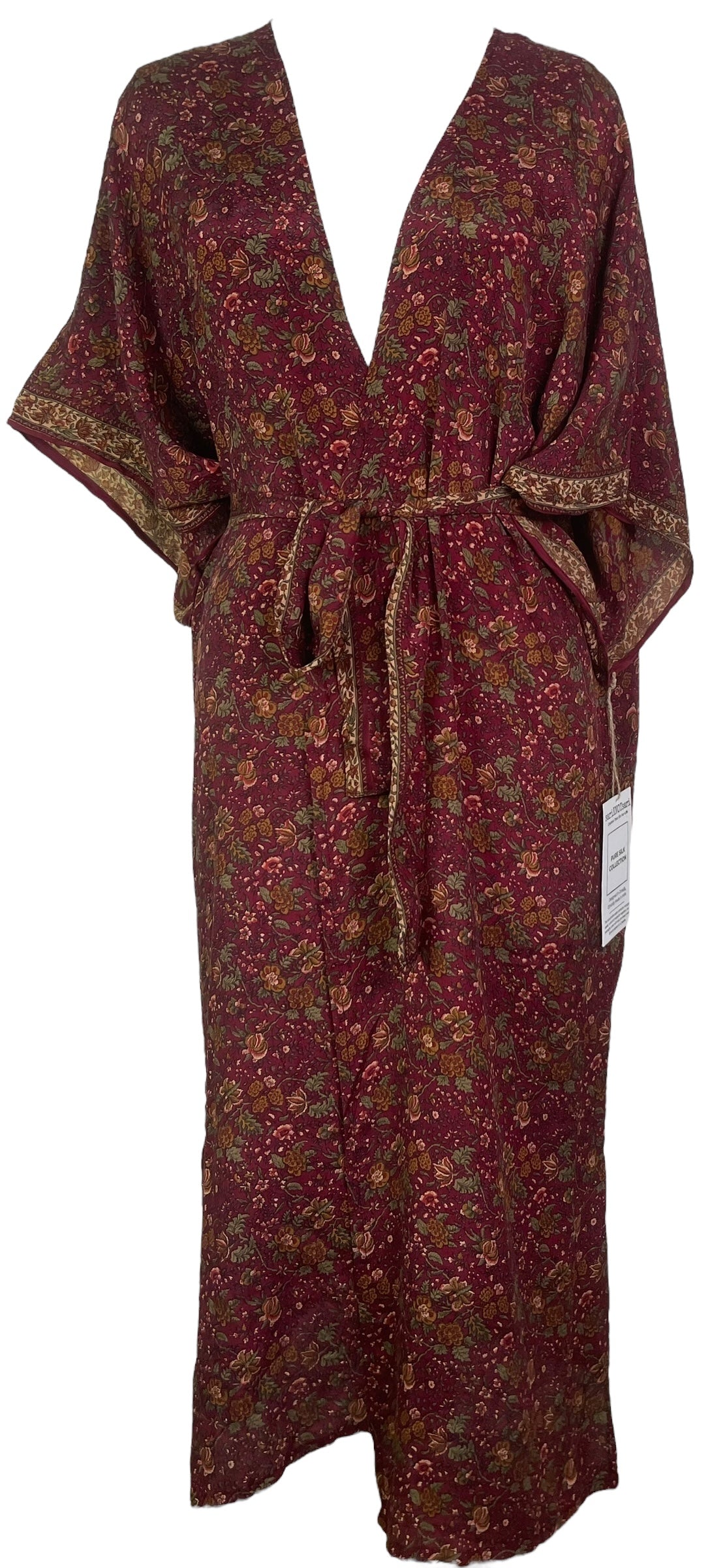 PRC7661 Avatar Long Pure Silk Kimono Sleeved Duster with Belt