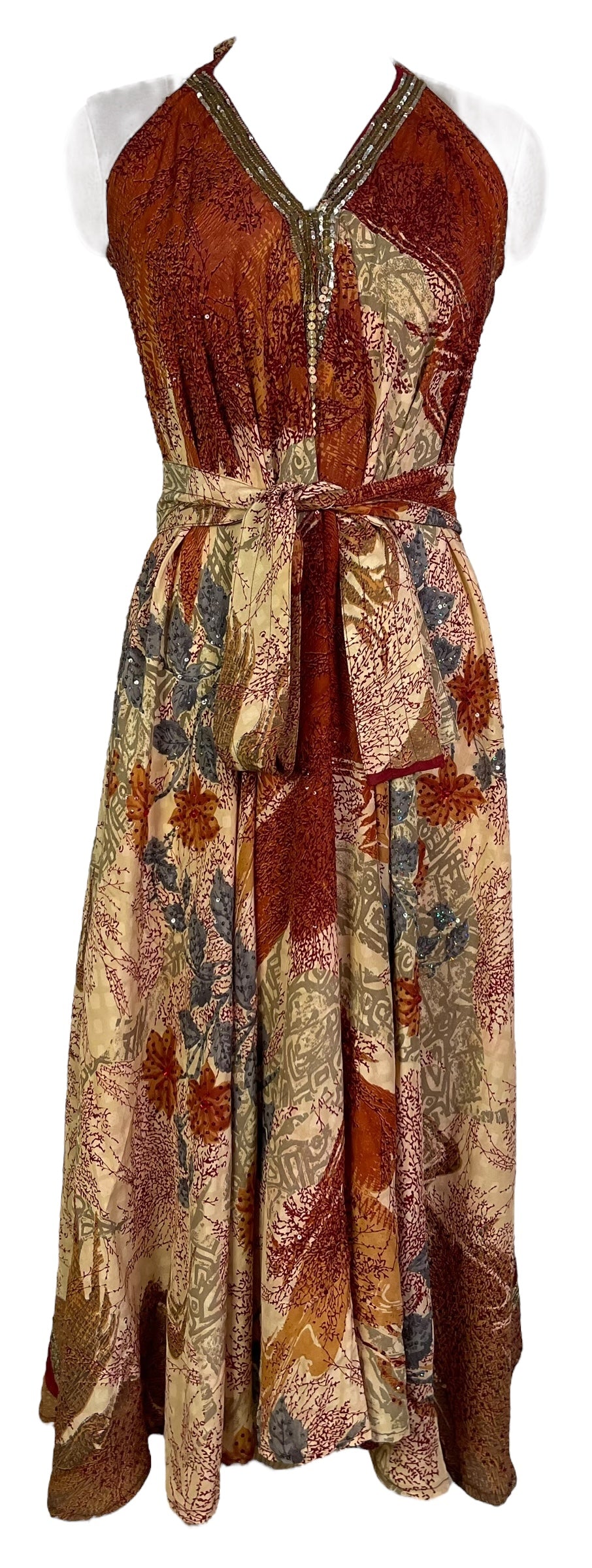 PRC7248 Avatar Pure Silk Maxi Dress with Belt by sariKNOTsari – Handmade ethical Maxi Dress from sariKNOTsari using upcycled silk. Designed in Canada for travel and slow fashion, loved from Toronto to LA to Sydney.