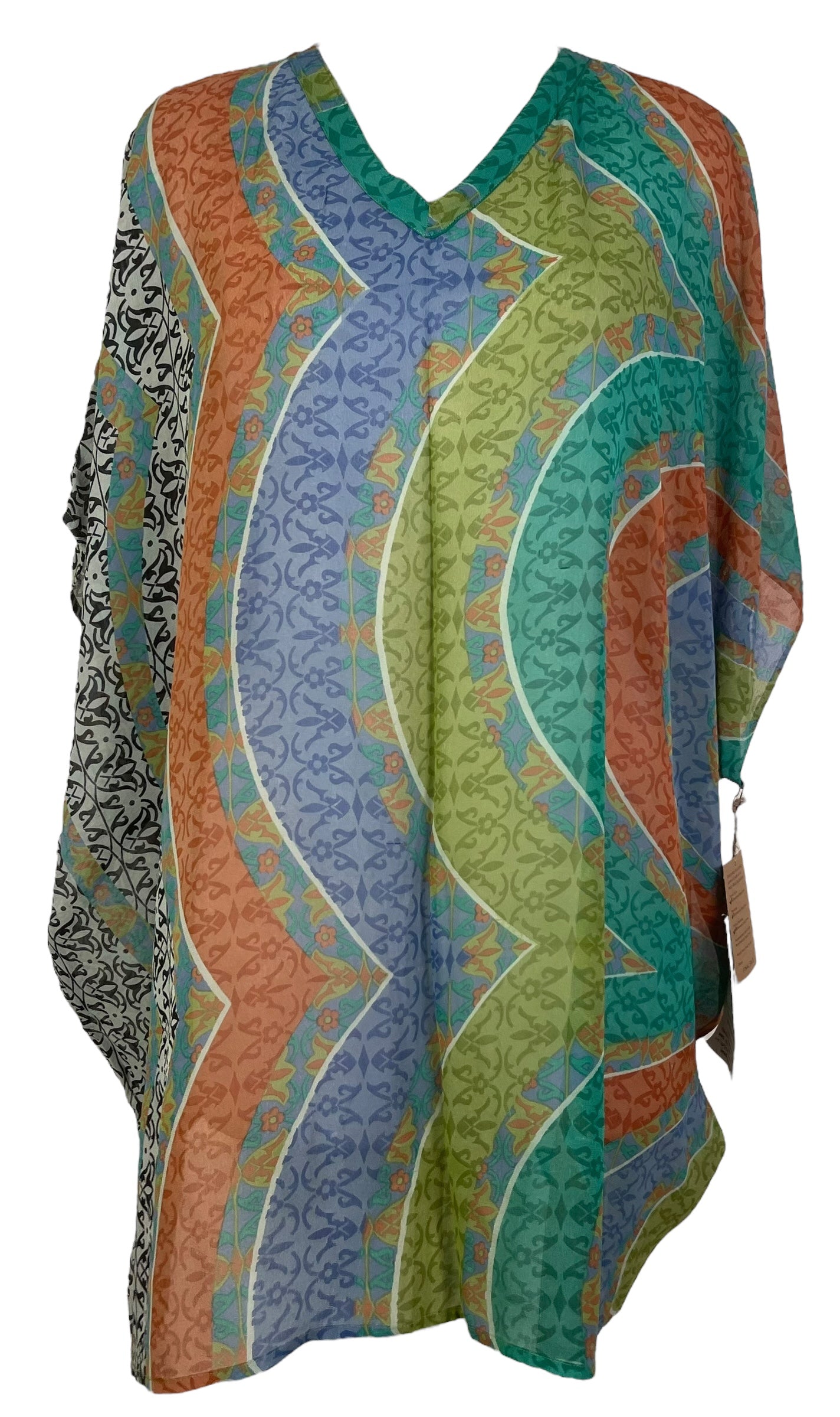 PRG7363 Sheer Wabi Sabi Pure Silk Short Kaftan Tunic Without Slits