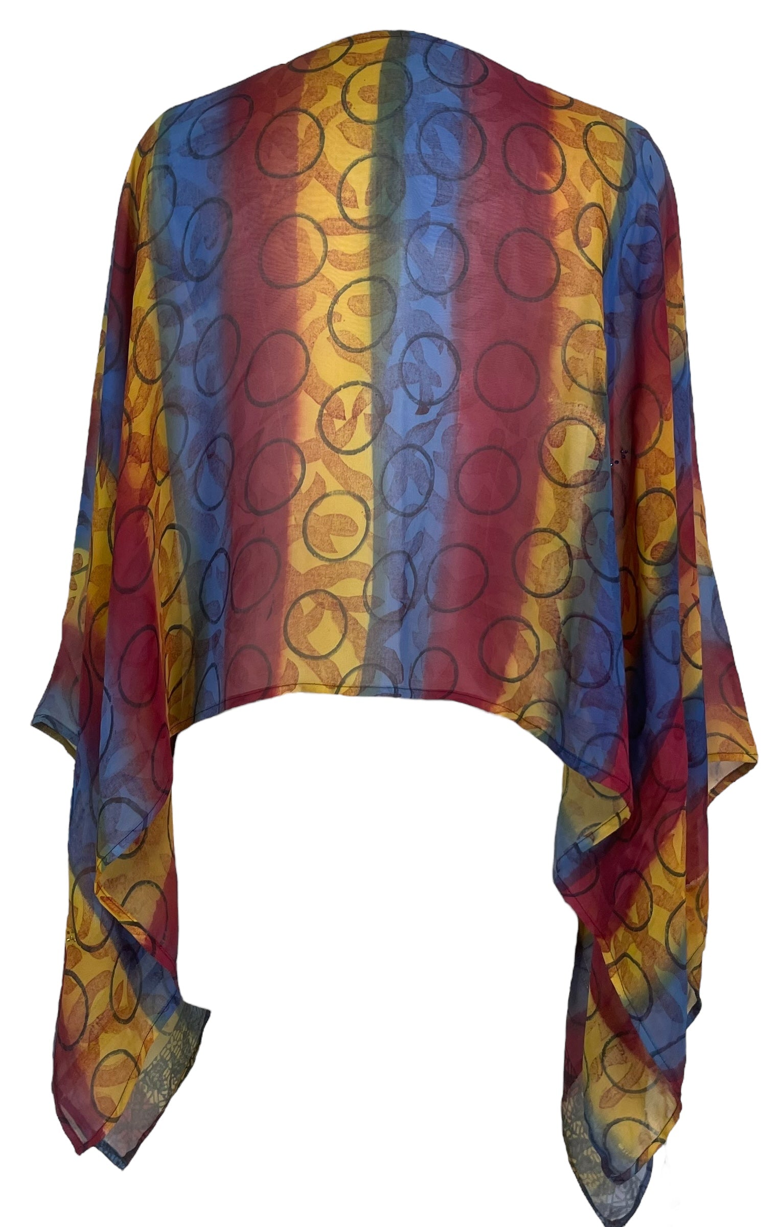 PREVIEW PRG7966 Sheer Avatar Pure Silk Capelet Poncho by DECEMBER2025 – Handmade ethical Poncho from sariKNOTsari using upcycled silk. Designed in Canada for travel and slow fashion, loved from Toronto to LA to Sydney.