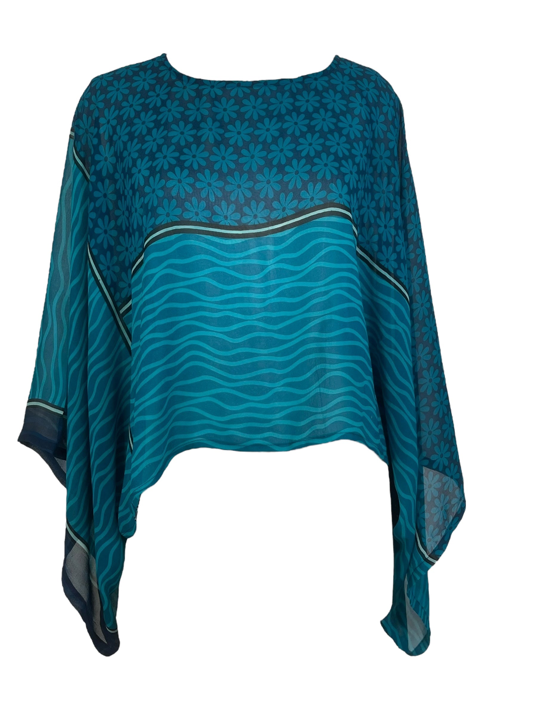 PRG8233 Sheer Avatar Pure Silk Kimono-Sleeved Top