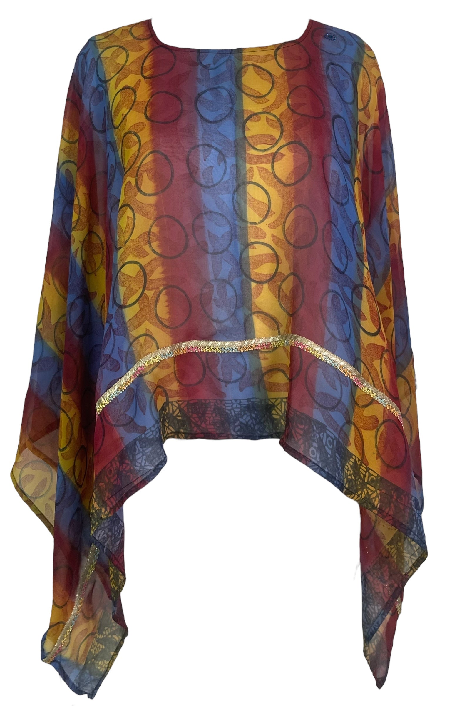 PREVIEW PRG7966 Sheer Avatar Pure Silk Capelet Poncho by DECEMBER2025 – Handmade ethical Poncho from sariKNOTsari using upcycled silk. Designed in Canada for travel and slow fashion, loved from Toronto to LA to Sydney.