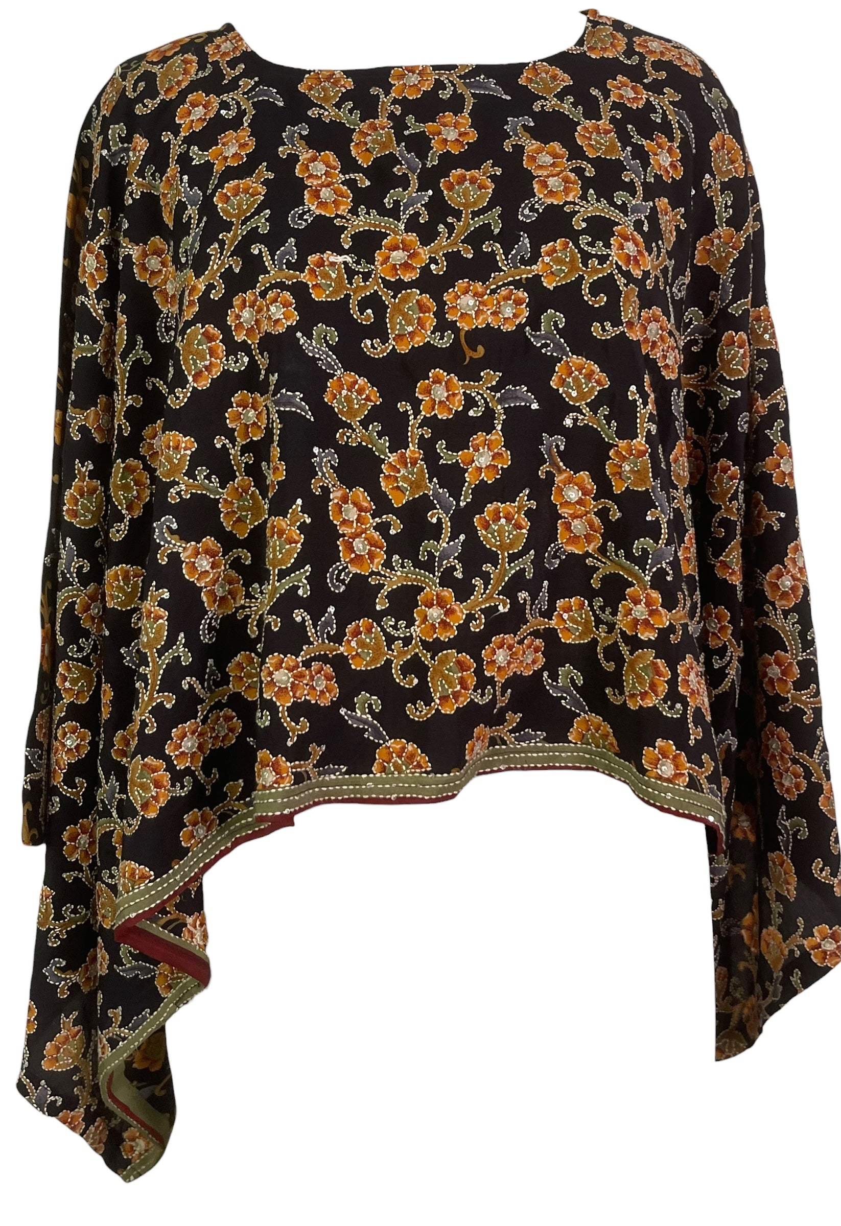 PREVIEW PRC8736 Avatar Pure Silk Kimono-Sleeved Top by MARCH2026 – Handmade ethical Kimono Top from sariKNOTsari using upcycled silk. Designed in Canada for travel and slow fashion, loved from Toronto to LA to Sydney. Featuring Zsiska, Bryn Walker and Artisan Leather coats by Rejean Pepin, Pepin designs