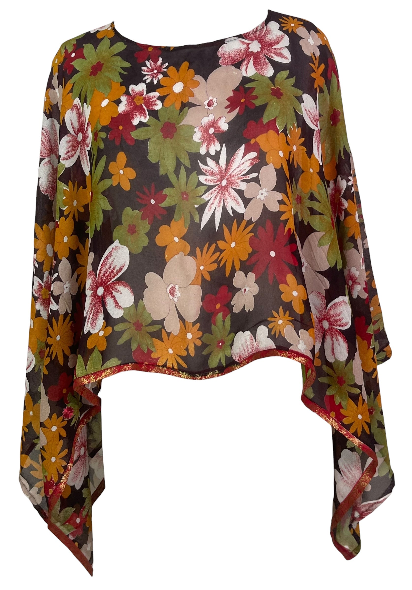 PREVIEW PRG8203 Sheer Avatar Pure Silk Capelet Poncho by FEBRUARY2026 – Handmade ethical Poncho from sariKNOTsari using upcycled silk. Designed in Canada for travel and slow fashion, loved from Toronto to LA to Sydney.