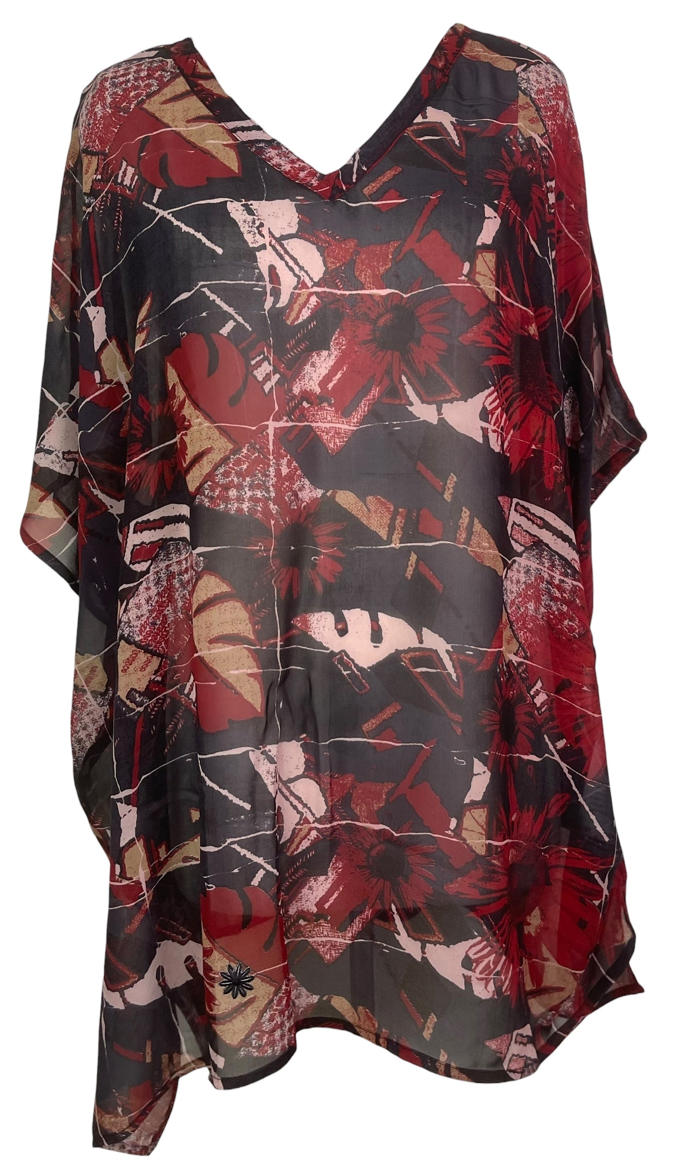 PREVIEW PRG8473 Sheer Avatar Pure Silk Short Kaftan Tunic with Slits by FEBRUARY2026 – Handmade ethical Short Kaftan from sariKNOTsari using upcycled silk. Designed in Canada for travel and slow fashion, loved from Toronto to LA to Sydney.