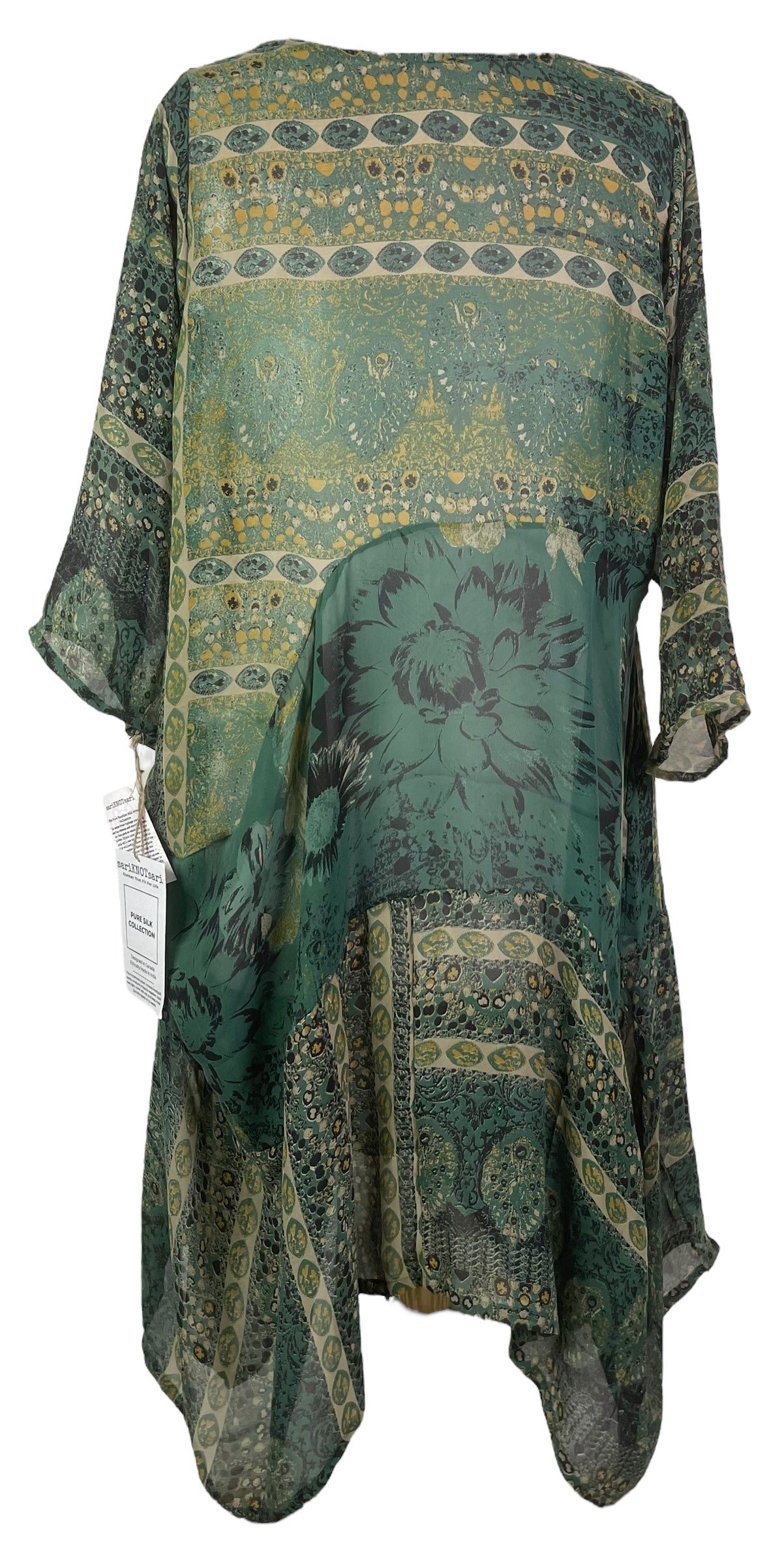 PRG7907 Sheer Avatar Pure Silk Sculptural Long Tunic Dress