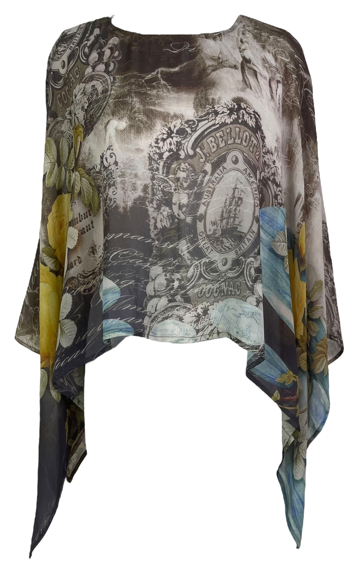 PREVIEW PRG7906 Sheer Pure Silk Wabi Sabi Capelet Poncho by DECEMBER2025 – Handmade ethical Poncho from sariKNOTsari using upcycled silk. Designed in Canada for travel and slow fashion, loved from Toronto to LA to Sydney.