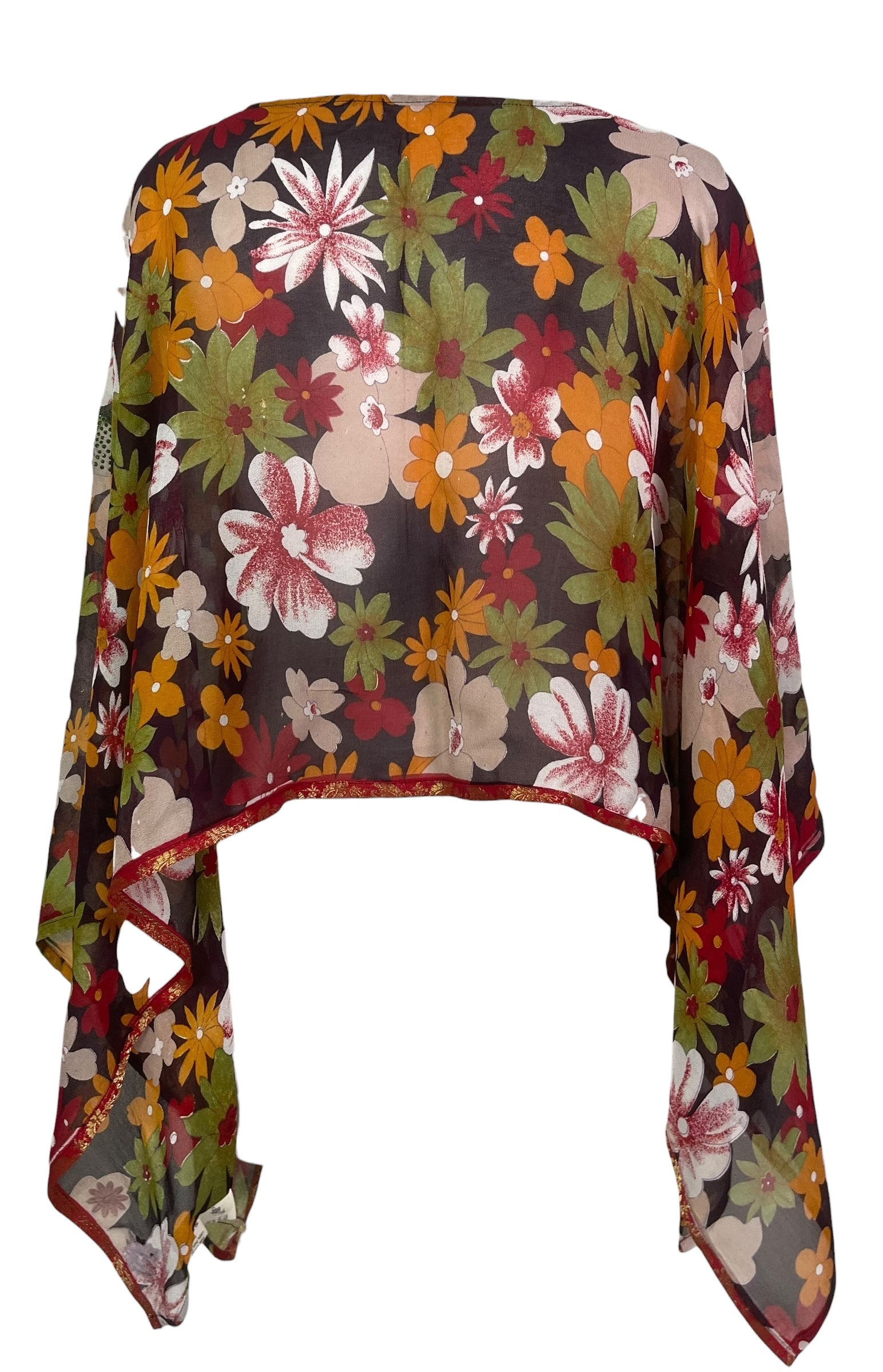 PREVIEW PRG8203 Sheer Avatar Pure Silk Capelet Poncho by FEBRUARY2026 – Handmade ethical Poncho from sariKNOTsari using upcycled silk. Designed in Canada for travel and slow fashion, loved from Toronto to LA to Sydney.