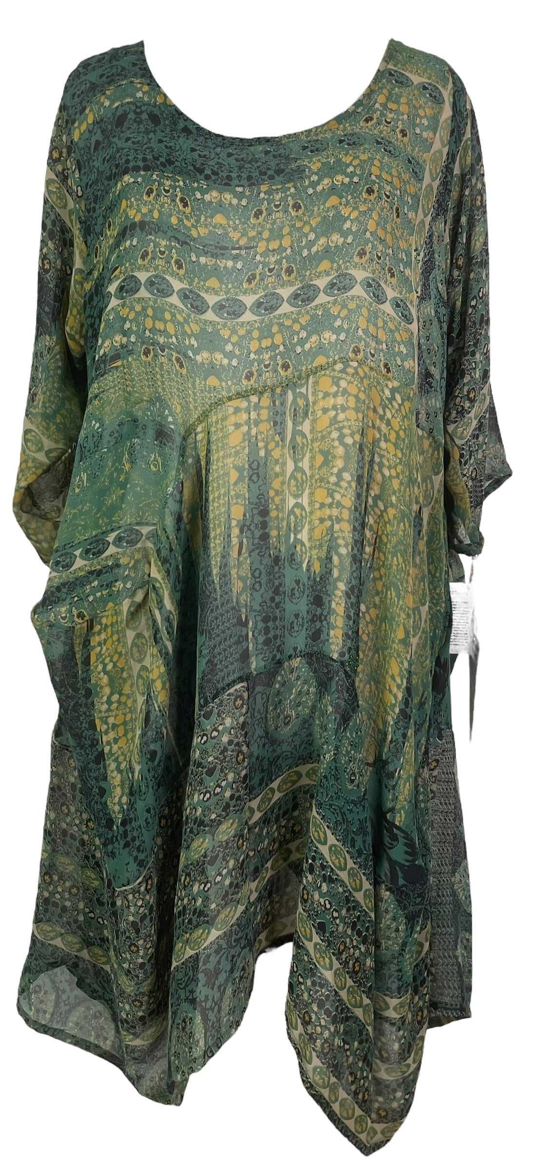 PRG7907 Sheer Avatar Pure Silk Sculptural Long Tunic Dress