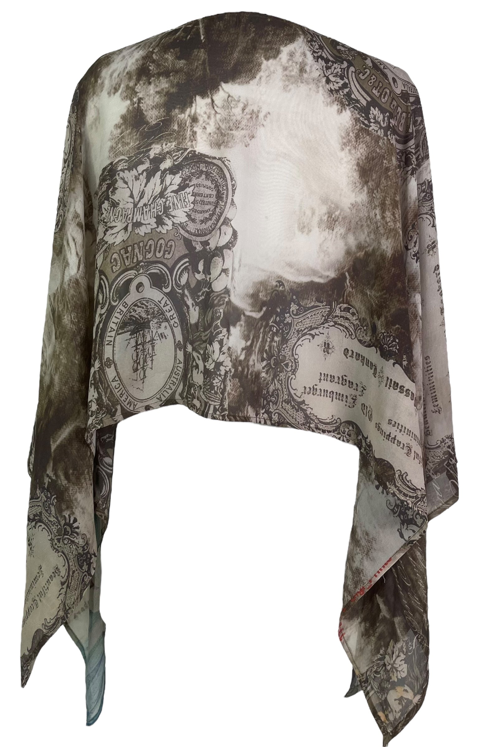PREVIEW PRG7906 Sheer Pure Silk Wabi Sabi Capelet Poncho by DECEMBER2025 – Handmade ethical Poncho from sariKNOTsari using upcycled silk. Designed in Canada for travel and slow fashion, loved from Toronto to LA to Sydney.