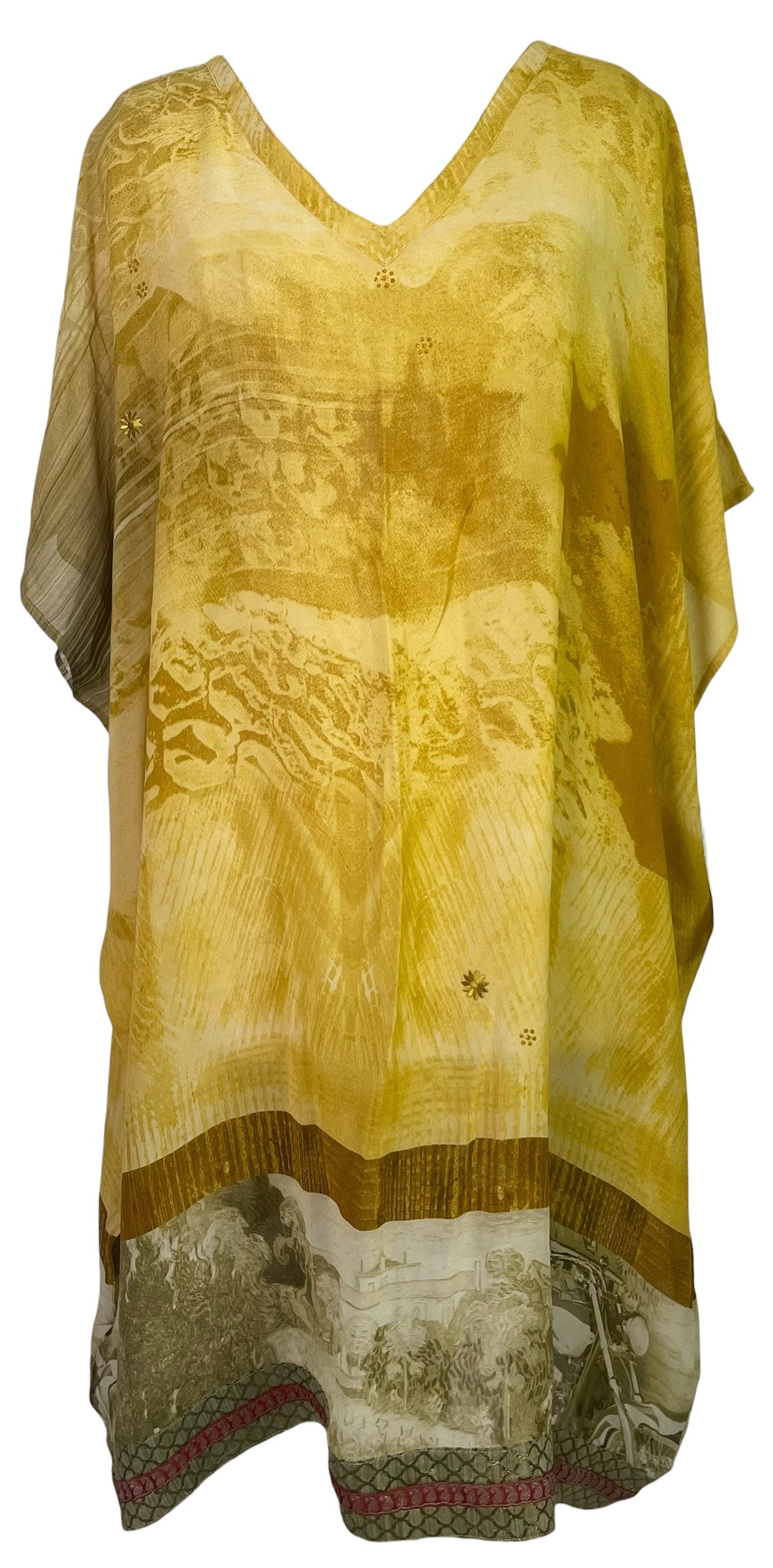 PREVIEW PRG8442 Sheer Avatar Pure Silk Midi Length Kaftan by MARCH2026 – Handmade ethical Midi Length Kaftan from sariKNOTsari using upcycled silk. Designed in Canada for travel and slow fashion, loved from Toronto to LA to Sydney. Featuring Zsiska, Bryn Walker and Artisan Leather coats by Rejean Pepin, Pepin designs