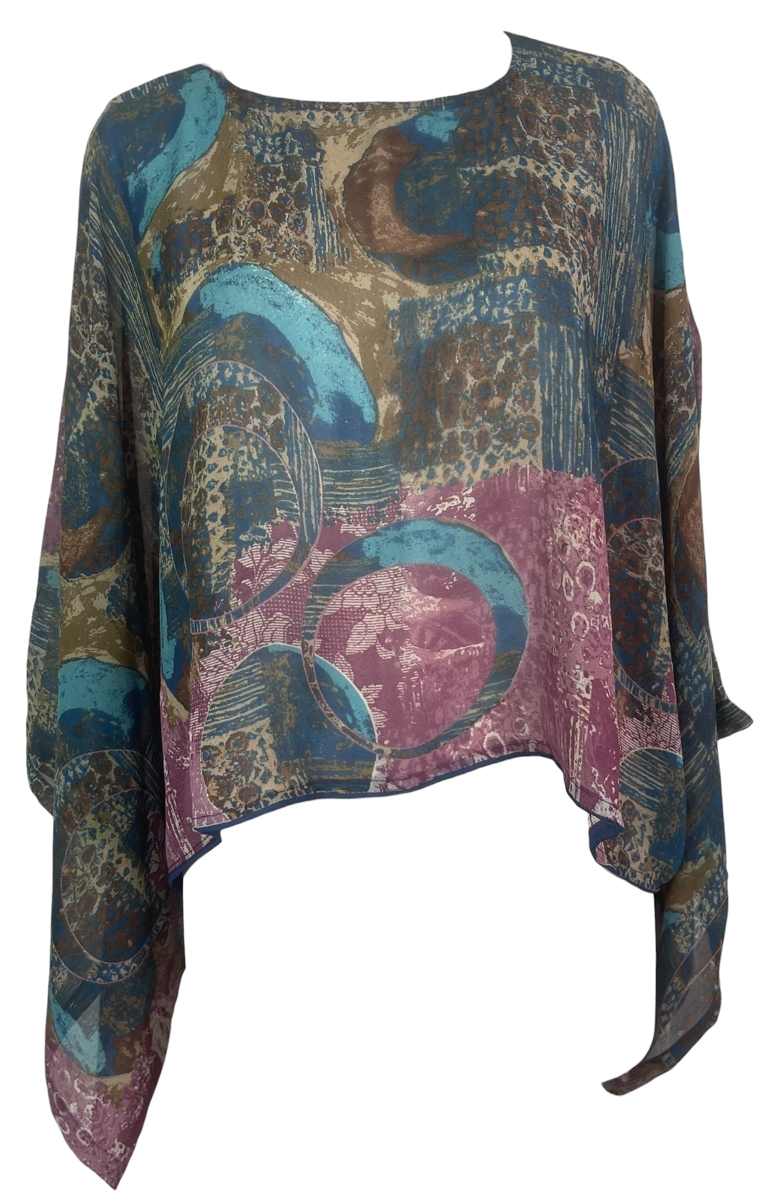 PRG8532 Sheer Wabi Sabi Pure Silk Kimono-Sleeved Top