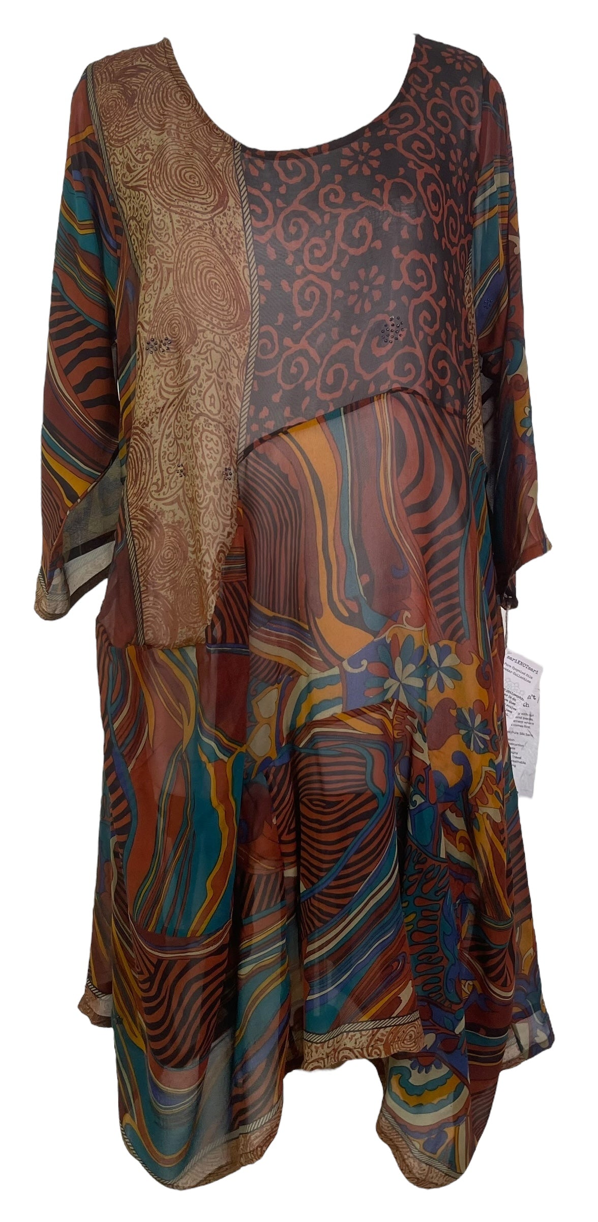 PRG7904 Sheer Avatar Pure Silk Sculptural Long Tunic Dress
