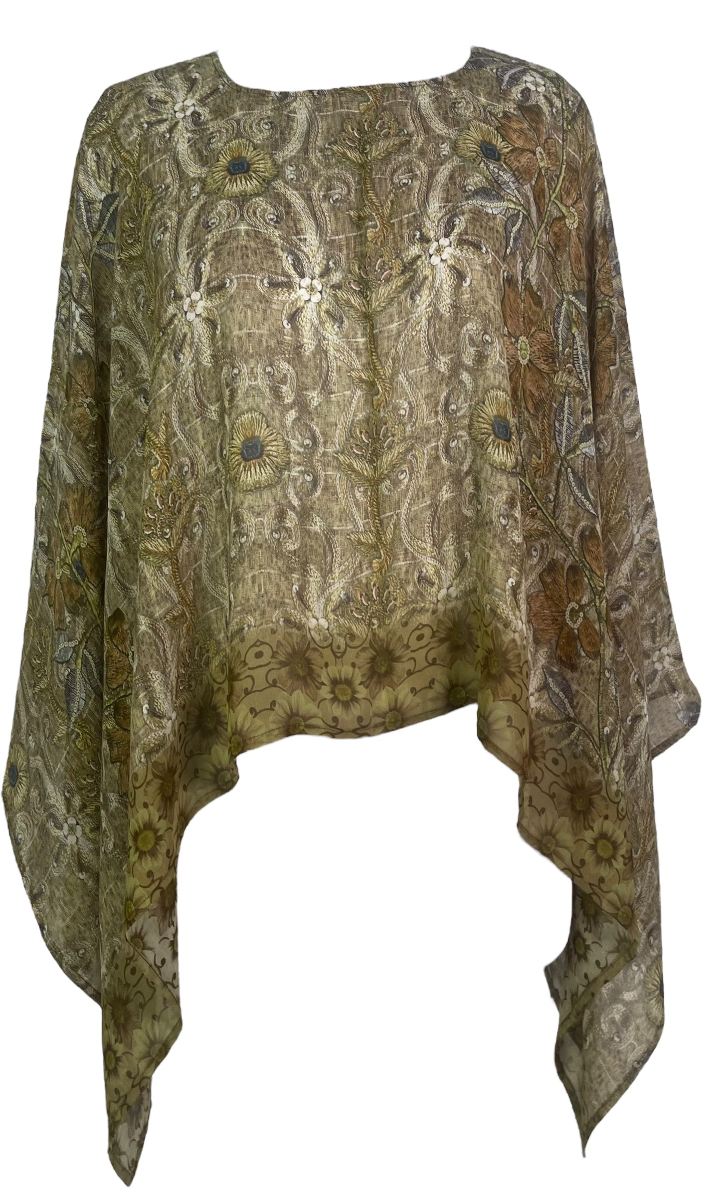 PREVIEW PRG7899 Sheer Avatar Pure Silk Capelet Poncho by DECEMBER2025 – Handmade ethical Poncho from sariKNOTsari using upcycled silk. Designed in Canada for travel and slow fashion, loved from Toronto to LA to Sydney.