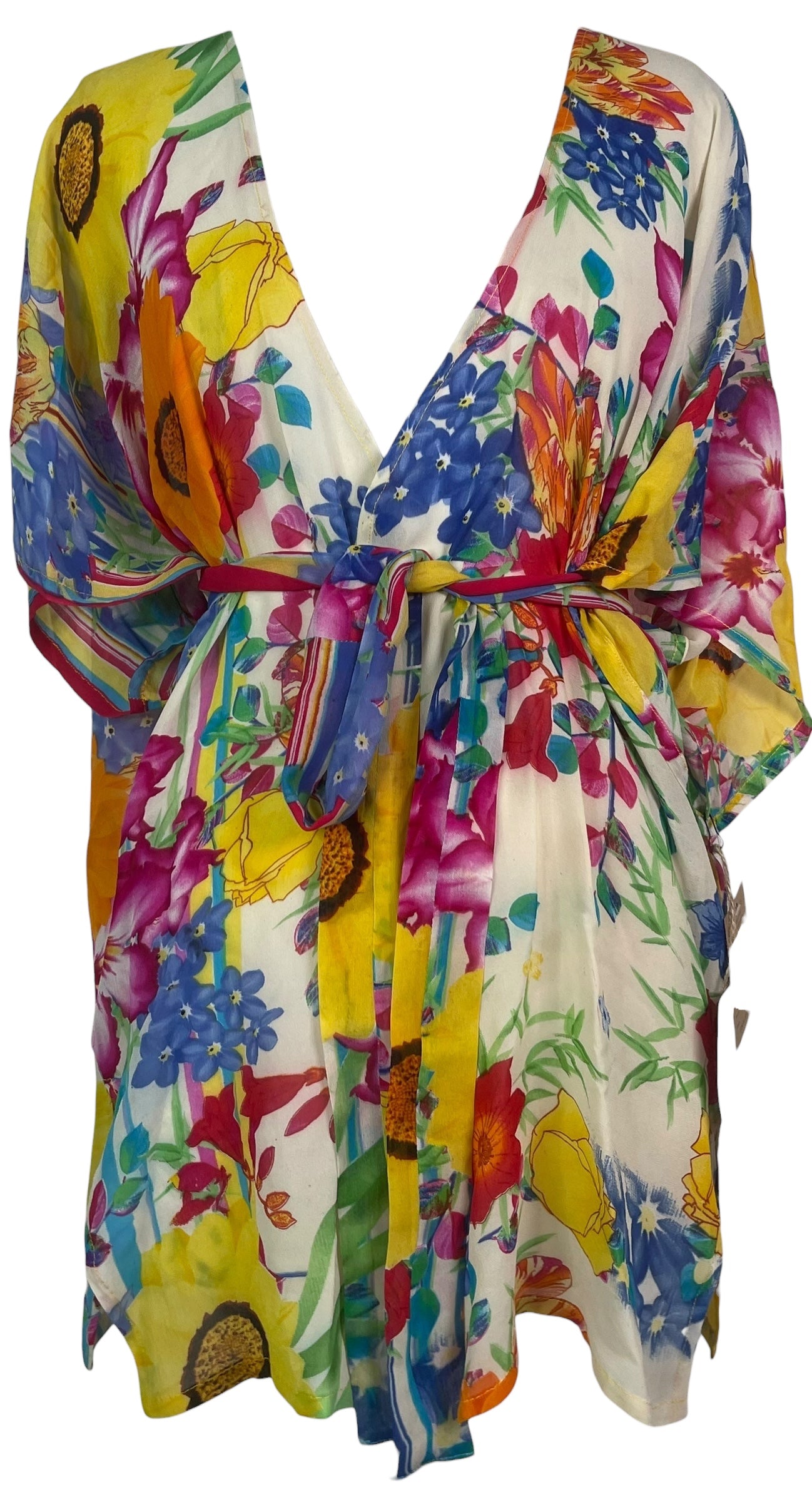 PREVIEW PRG8617 Sheer Wabi Sabi Pure Silk Kimono-Sleeved Jacket with Belt by MARCH2026 – Handmade ethical Short Kimono from sariKNOTsari using upcycled silk. Designed in Canada for travel and slow fashion, loved from Toronto to LA to Sydney.