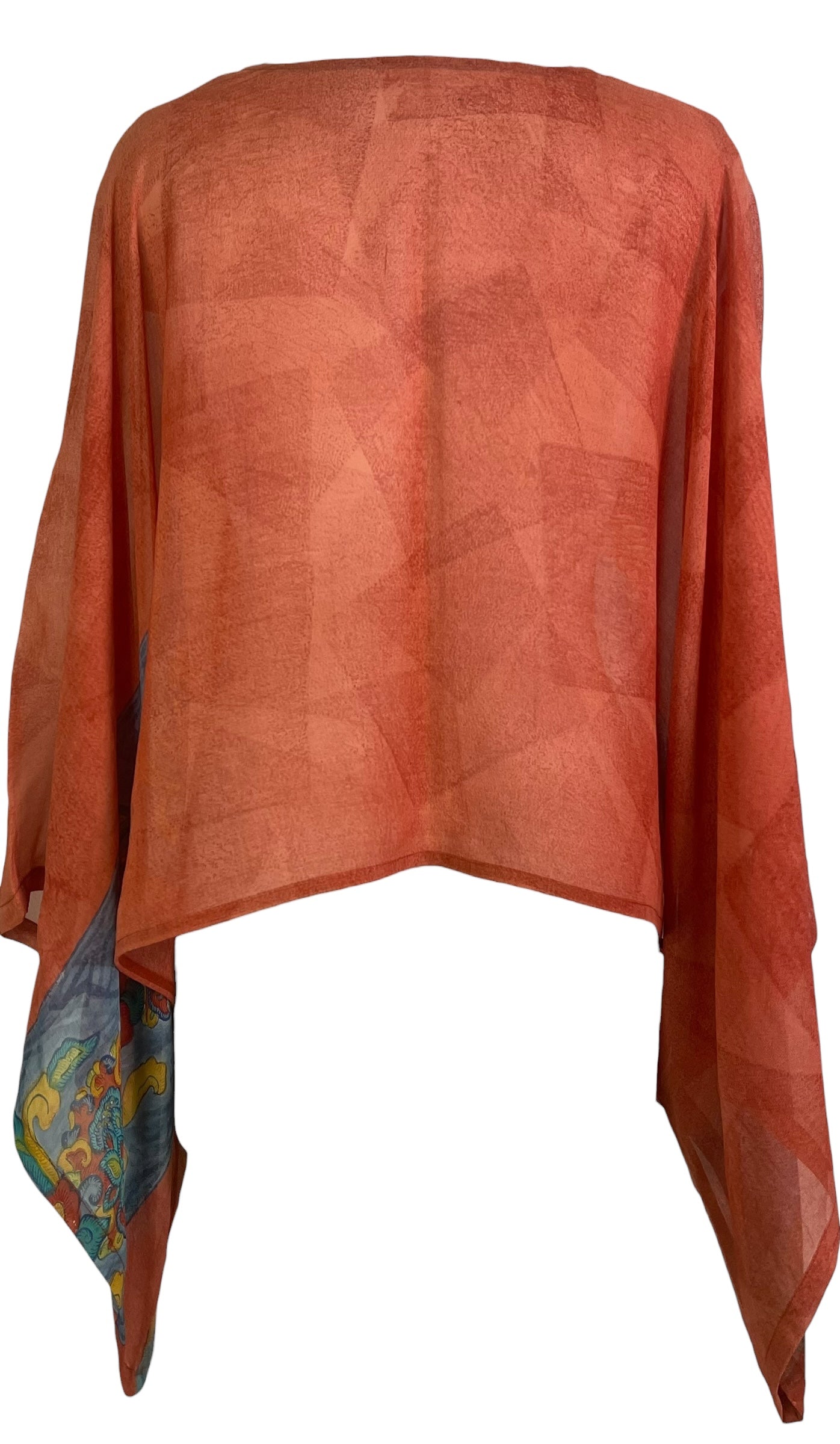 PREVIEW PRG8768 Sheer Avatar Pure Silk Kimono-Sleeved Top by MARCH2026 – Handmade ethical Kimono Top from sariKNOTsari using upcycled silk. Designed in Canada for travel and slow fashion, loved from Toronto to LA to Sydney. Featuring Zsiska, Bryn Walker and Artisan Leather coats by Rejean Pepin, Pepin designs