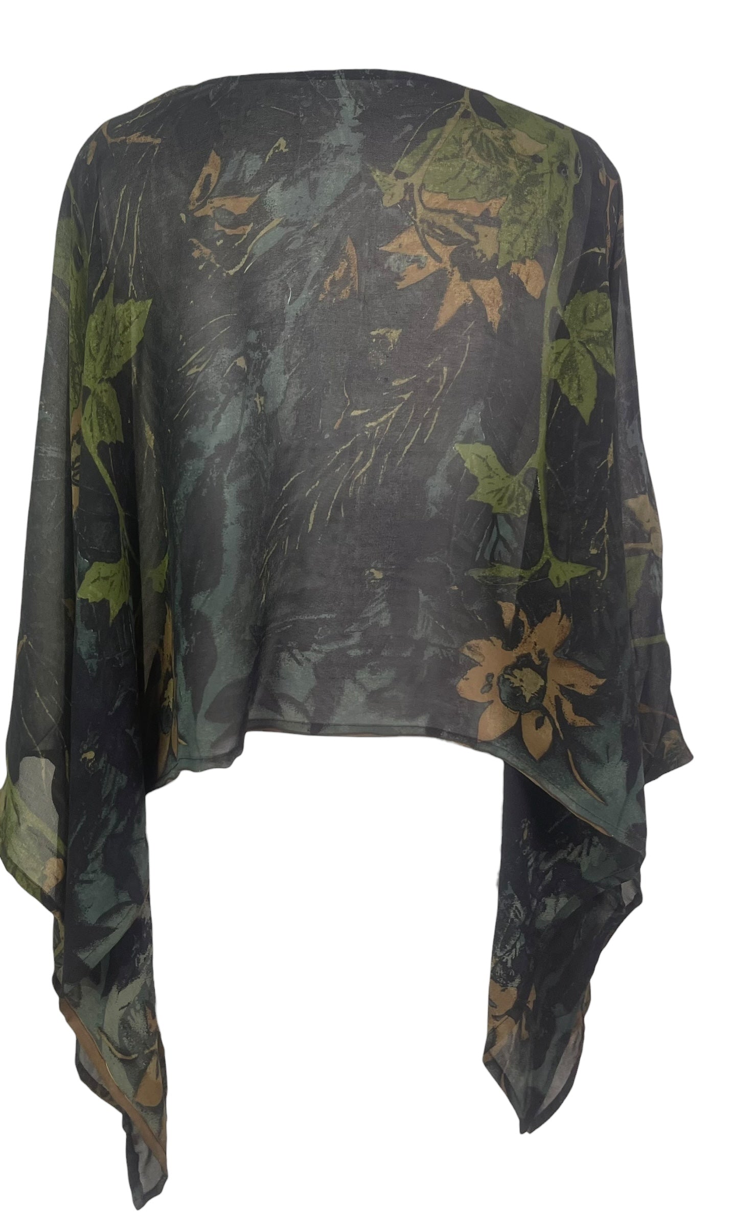 PREVIEW PRG8340 Sheer Avatar Pure Silk Capelet Poncho by FEBRUARY2026 – Handmade ethical Poncho from sariKNOTsari using upcycled silk. Designed in Canada for travel and slow fashion, loved from Toronto to LA to Sydney.