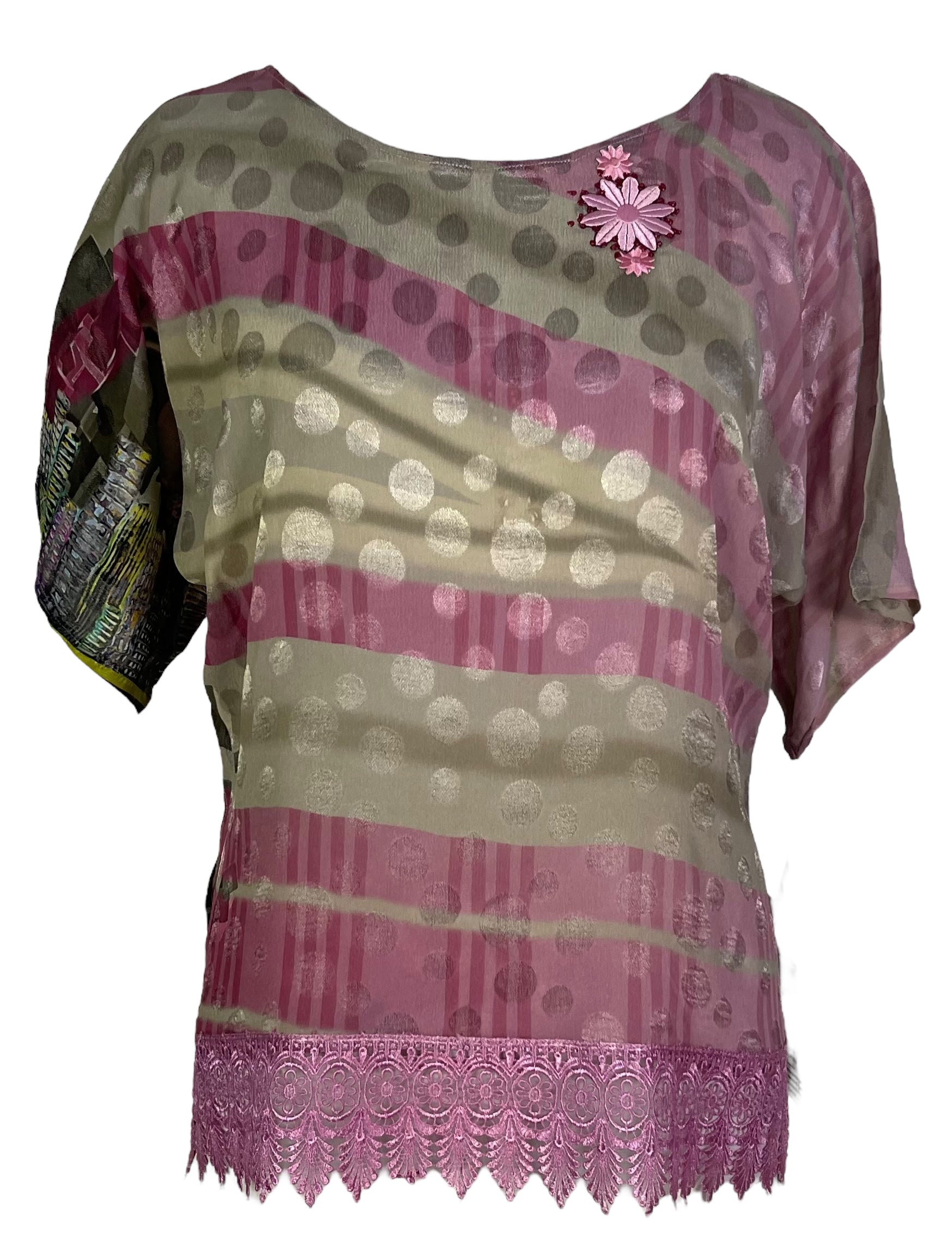 PRG6629 Sheer Wabi Sabi Pure Silk Side Slit Top