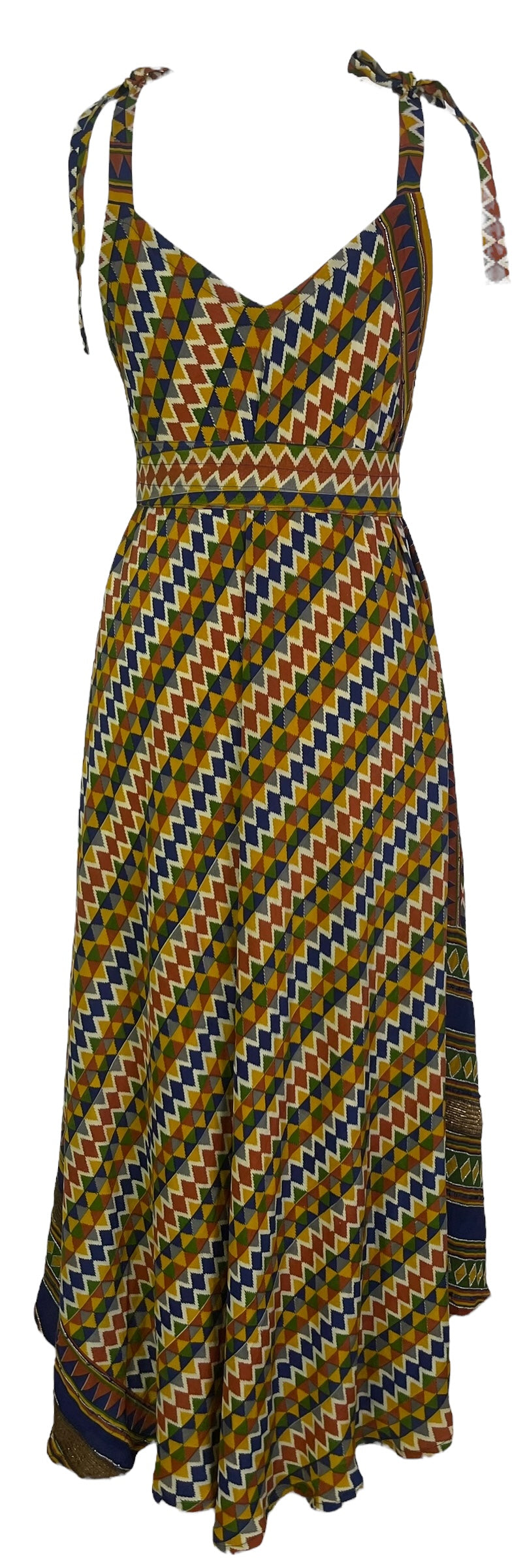 SOLD REVOLUTIONHER PRC7251 Avatar Pure Silk Maxi Dress with Belt by sariKNOTsari – Handmade ethical Maxi Dress from sariKNOTsari using upcycled silk. Designed in Canada for travel and slow fashion, loved from Toronto to LA to Sydney.