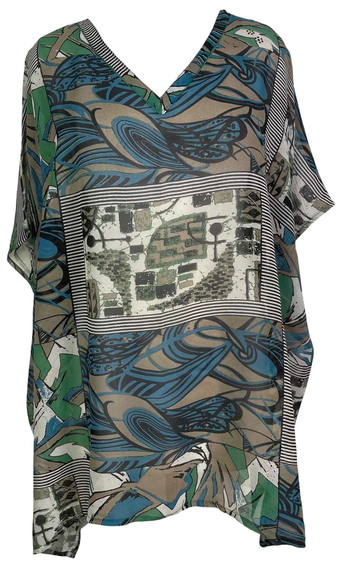 PREVIEW PRG8431 Sheer Avatar Pure Silk Short Kaftan Tunic with Slits by FEBRUARY2026 – Handmade ethical Short Kaftan from sariKNOTsari using upcycled silk. Designed in Canada for travel and slow fashion, loved from Toronto to LA to Sydney.