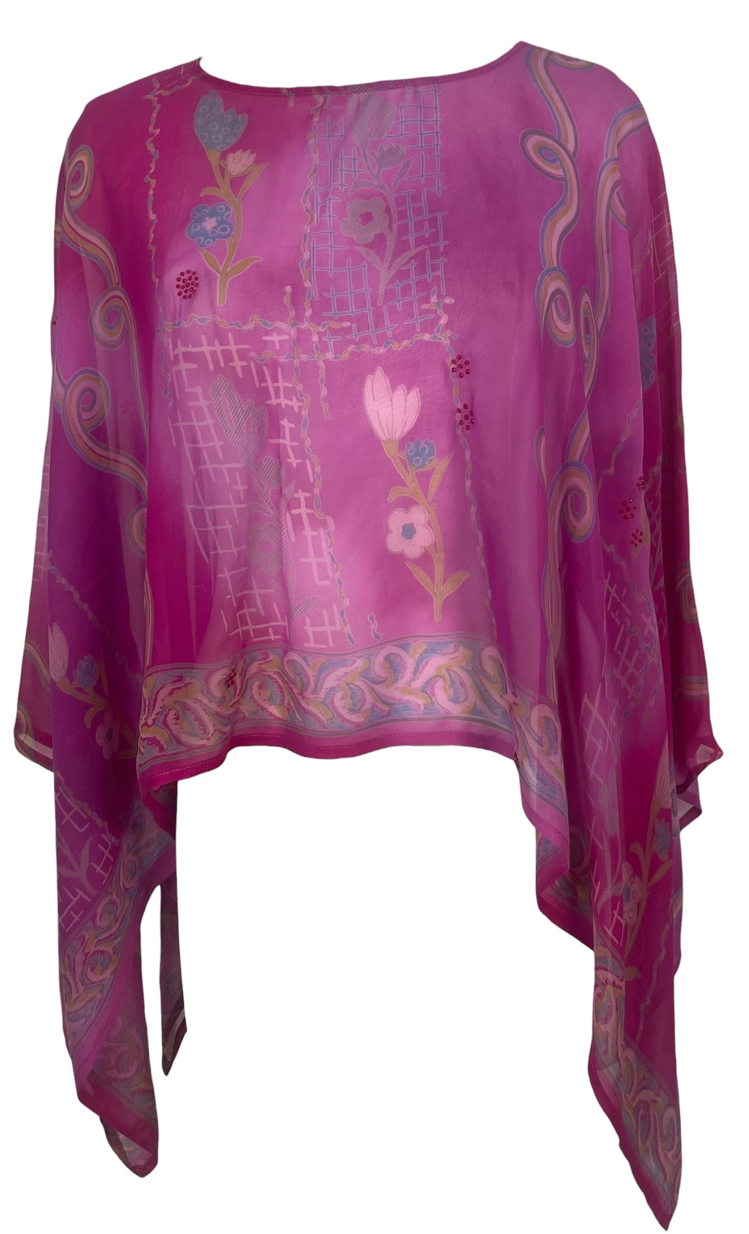 PREVIEW PRG8630B Sheer Avatar Pure Silk Capelet Poncho by FEBRUARY2026 – Handmade ethical Poncho from sariKNOTsari using upcycled silk. Designed in Canada for travel and slow fashion, loved from Toronto to LA to Sydney.
