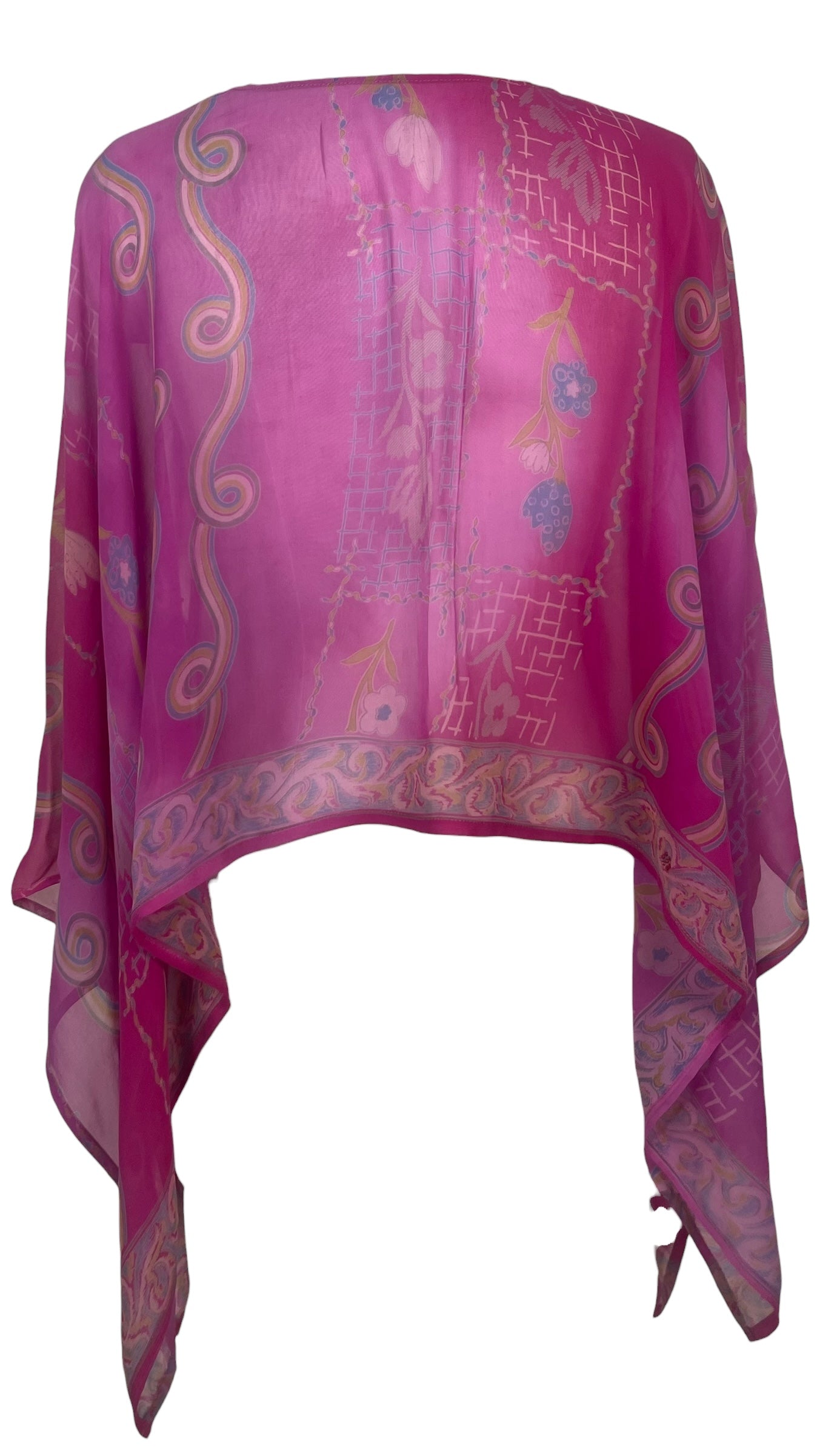 PREVIEW PRG8630B Sheer Avatar Pure Silk Capelet Poncho by FEBRUARY2026 – Handmade ethical Poncho from sariKNOTsari using upcycled silk. Designed in Canada for travel and slow fashion, loved from Toronto to LA to Sydney.