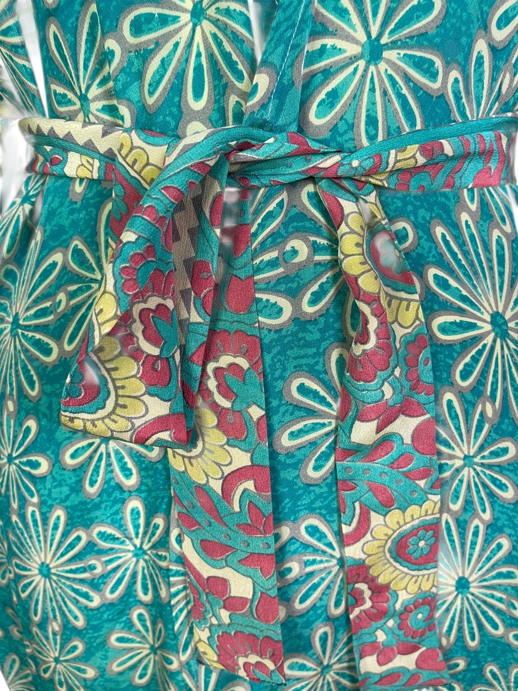 PRC6821 Avatar Long Pure Silk Kimono Sleeved Duster with Belt