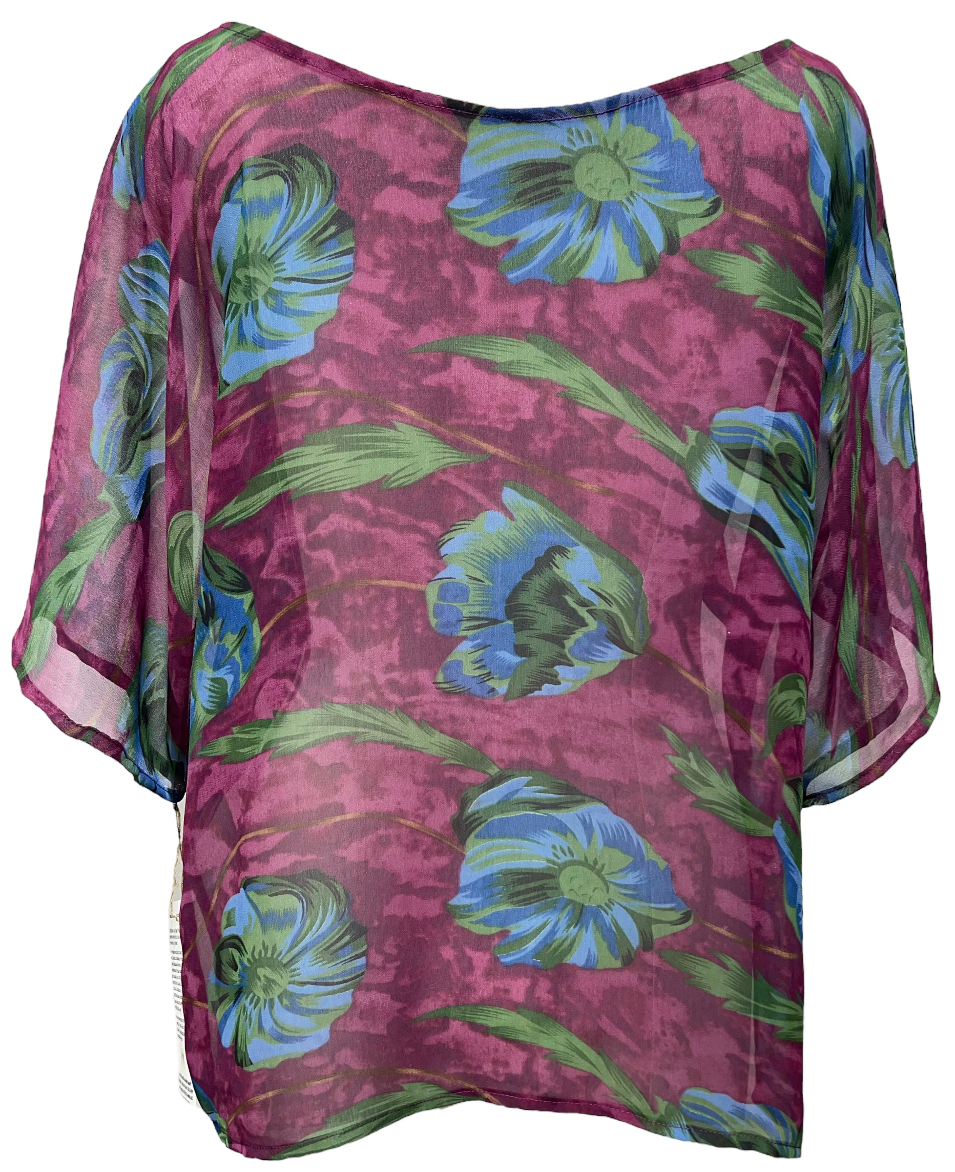 REVOLUTIONHER PRG4340 Sheer Avatar Pure Silk Side Slit Top